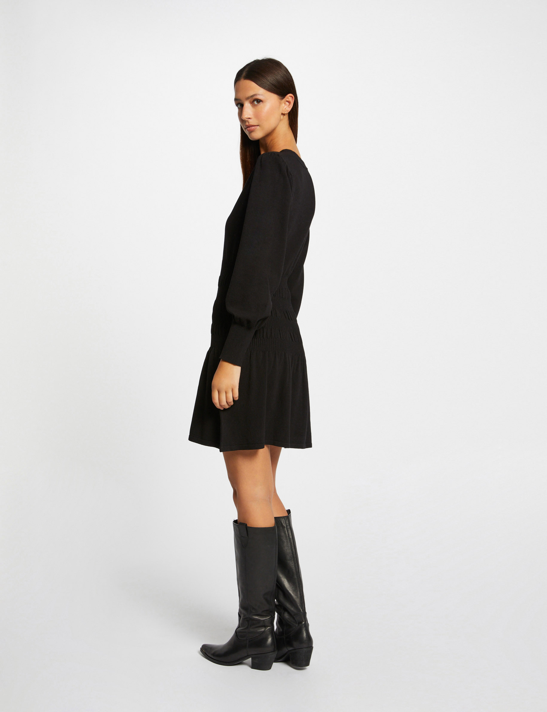 robe pull patineuse col en v noir femme Robe pull patineuse col en V noir femme