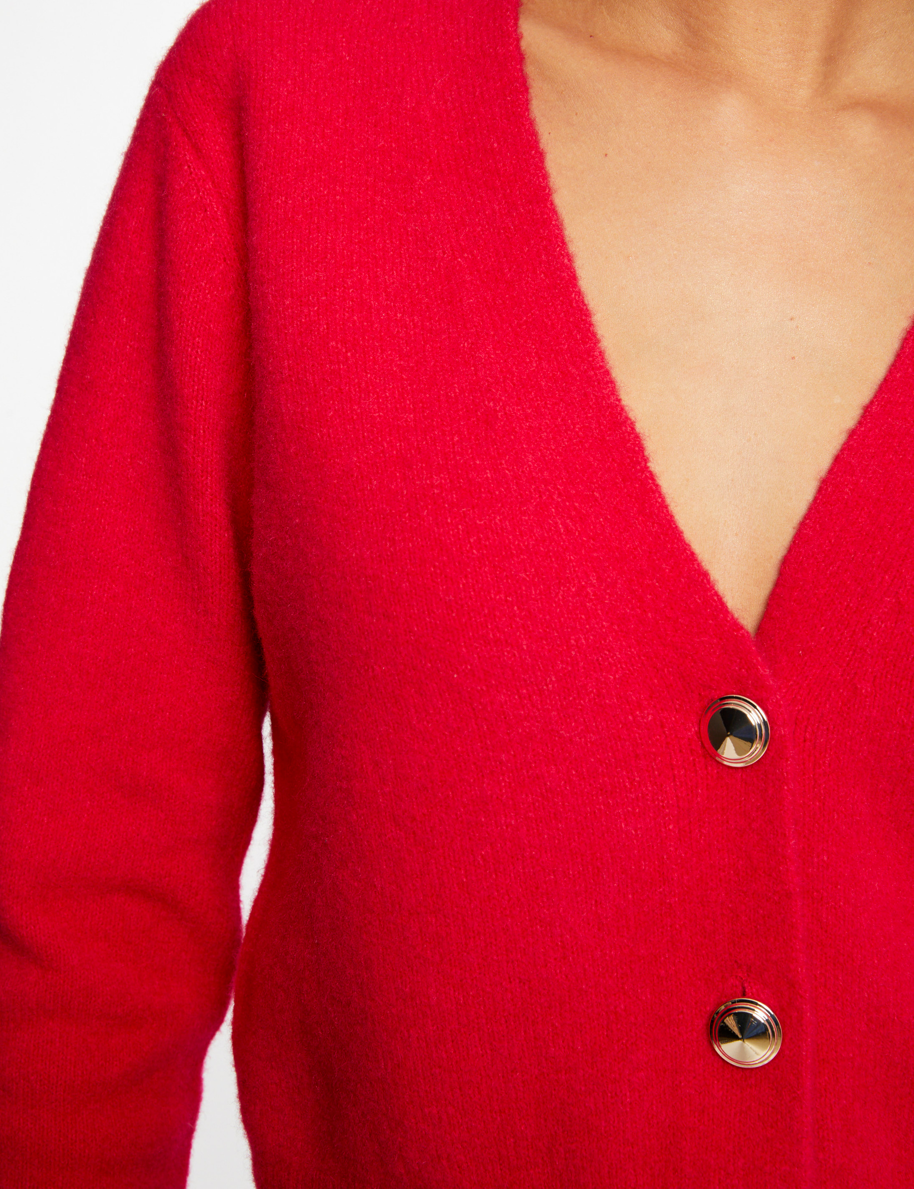Gilet manches longues avec col en V framboise femme Gilet manches longues avec col en V framboise femme