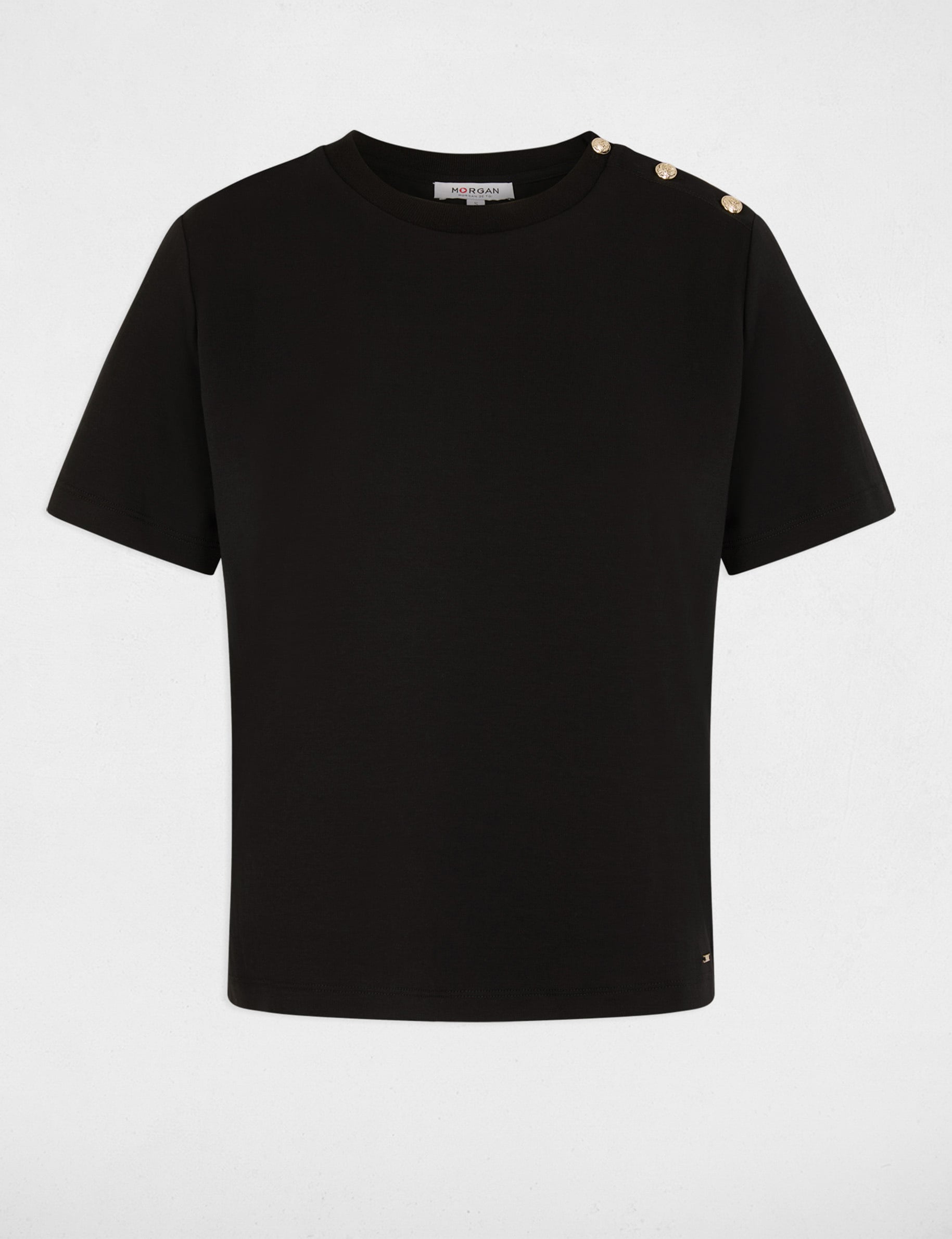 T-shirt col rond boutons noir femme