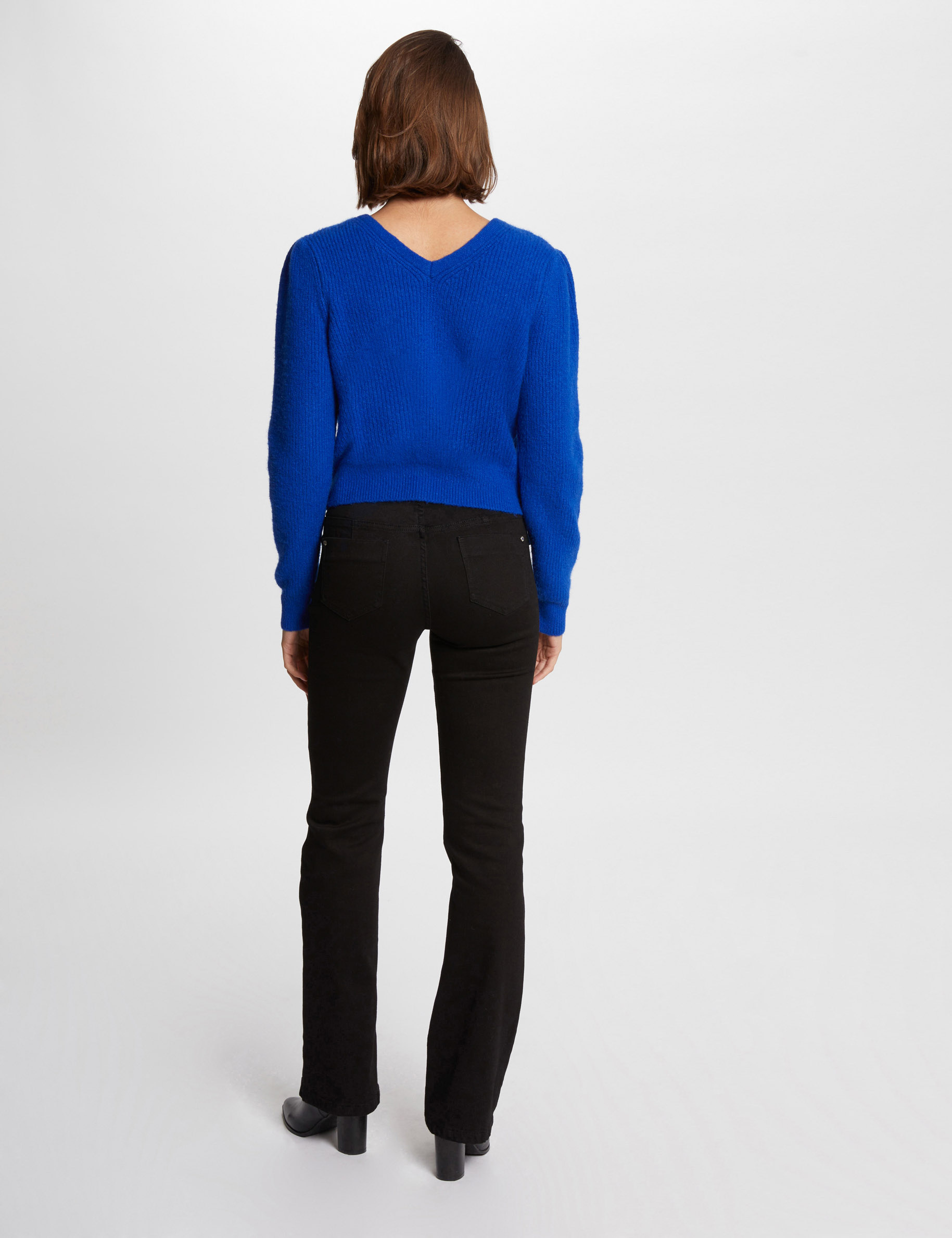 gilet manches longues col en v bleu electrique femme Gilet manches longues col en V bleu electrique femme