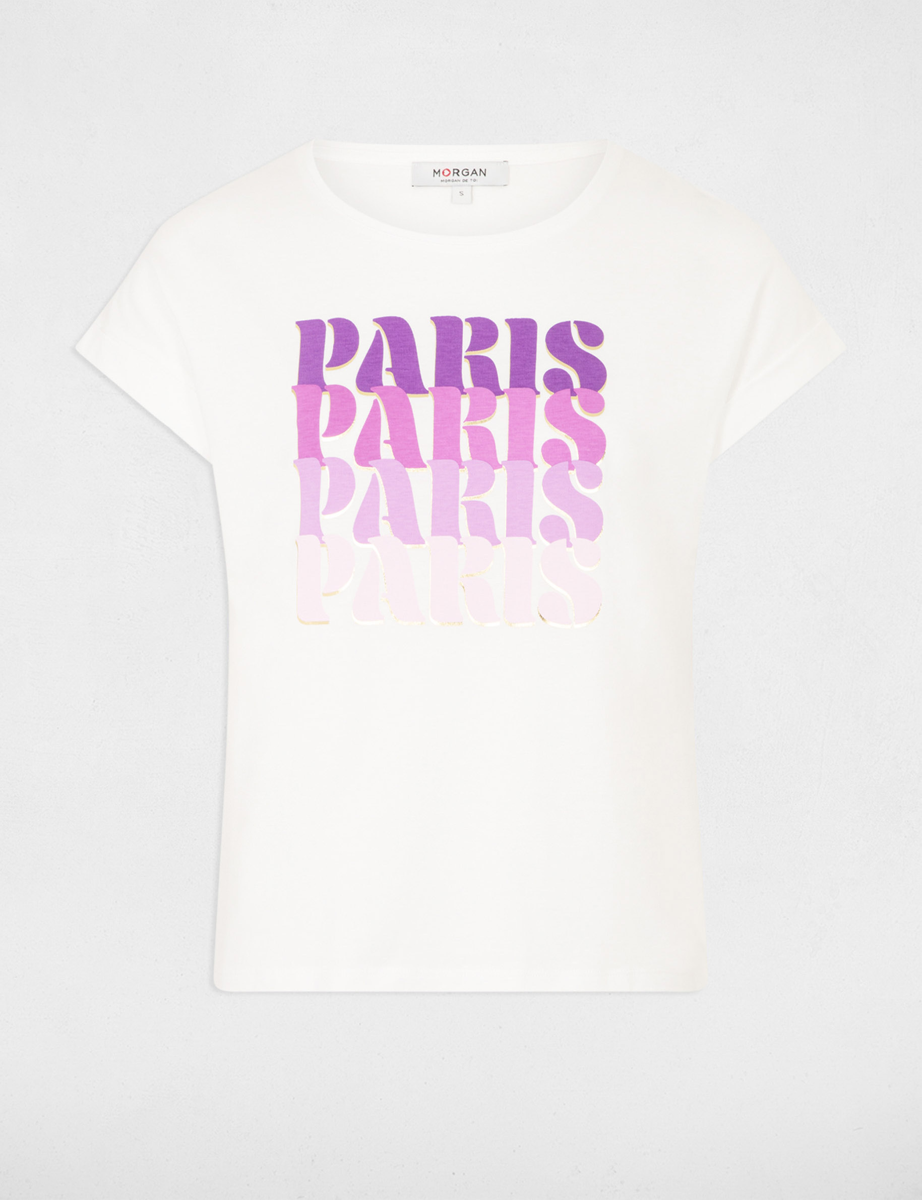 T-shirt &agrave; inscription ecru femme