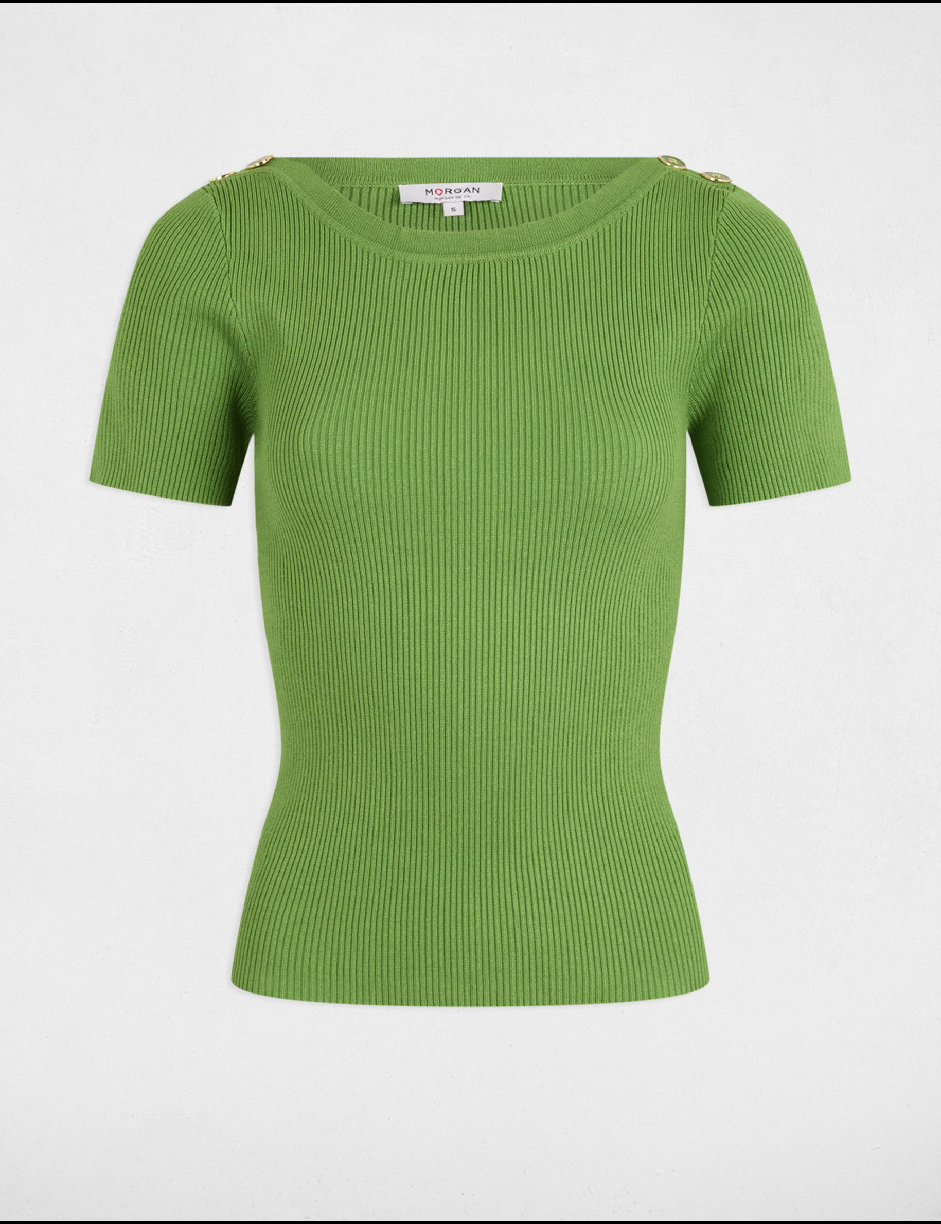 pull col bateau et boutons vert anis femme Pull col bateau et boutons vert anis femme