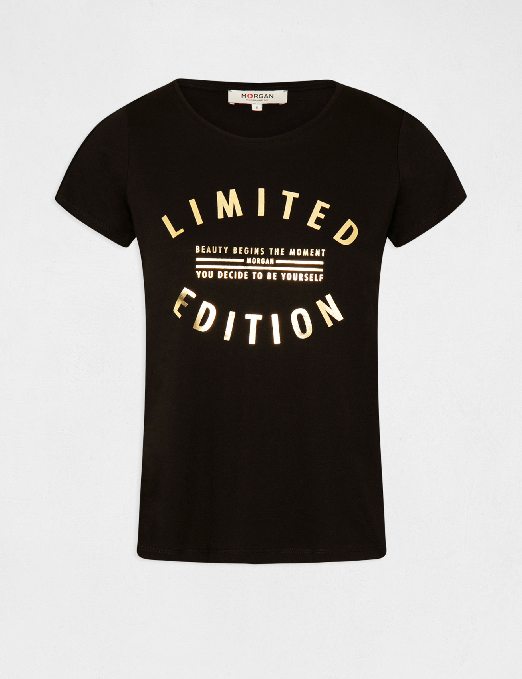 T-shirt manches courtes à inscription noir femme T-shirt manches courtes à inscription noir femme