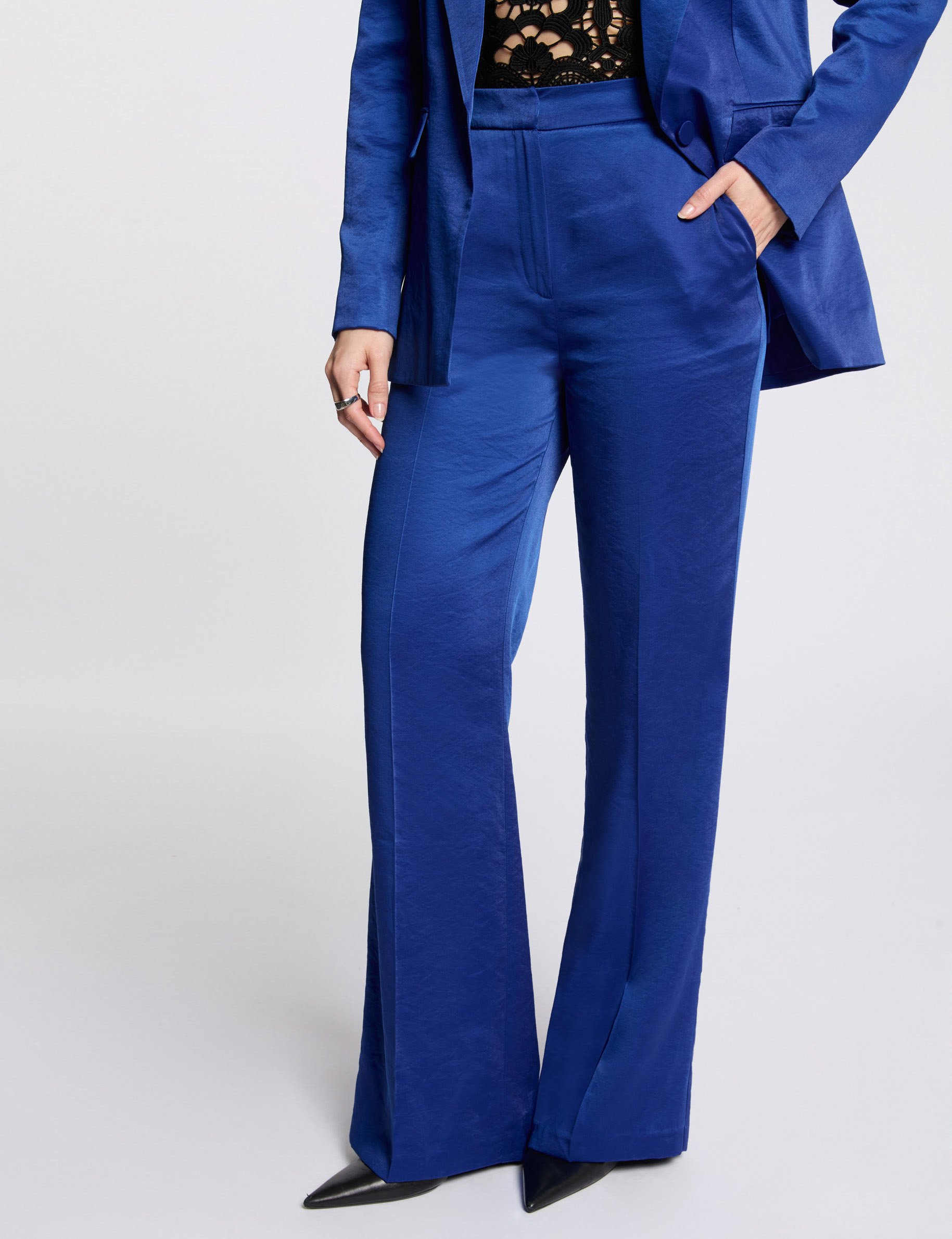 pantalon droit fluide bleu electrique femme Pantalon droit fluide bleu electrique femme