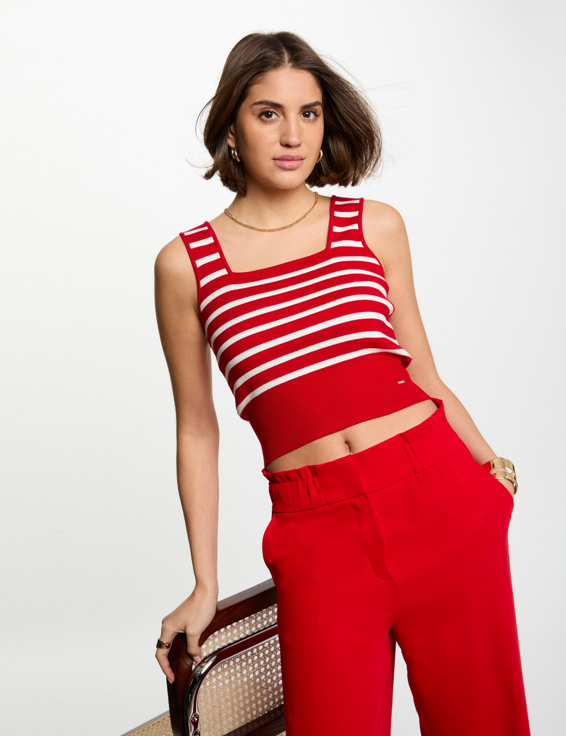 top maille bretelles larges rouge femme Top maille bretelles larges rouge femme