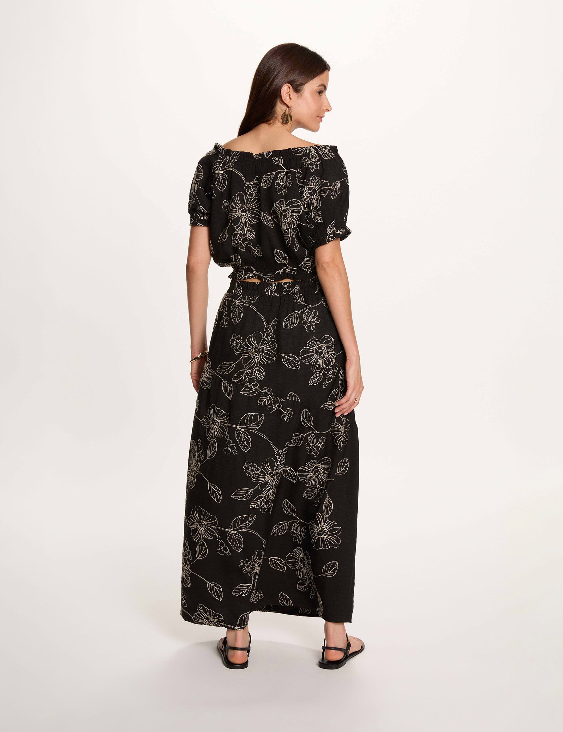 Jupe longue taille haute noir femme