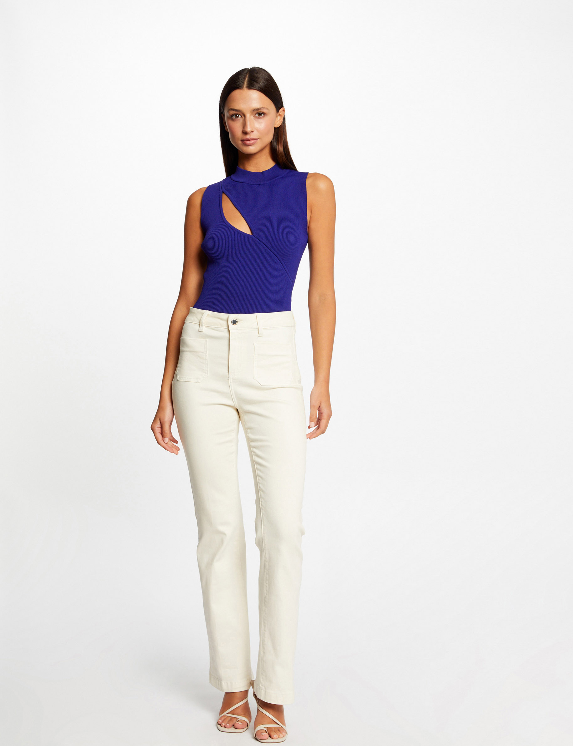 debardeur pull sans manches a ouverture bleu moyen femme Débardeur pull sans manches à ouverture bleu moyen femme