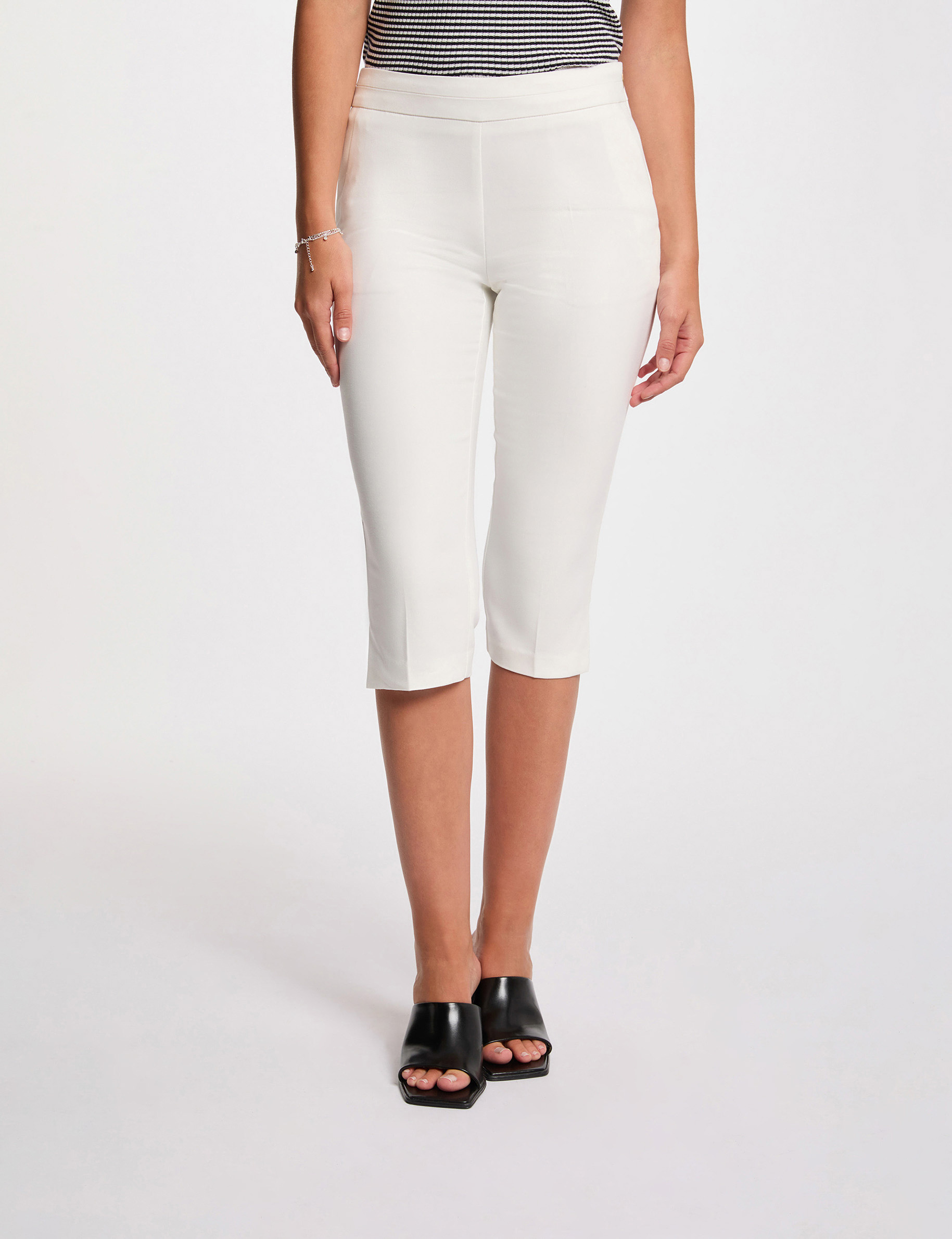 Pantacourt slim blanc femme