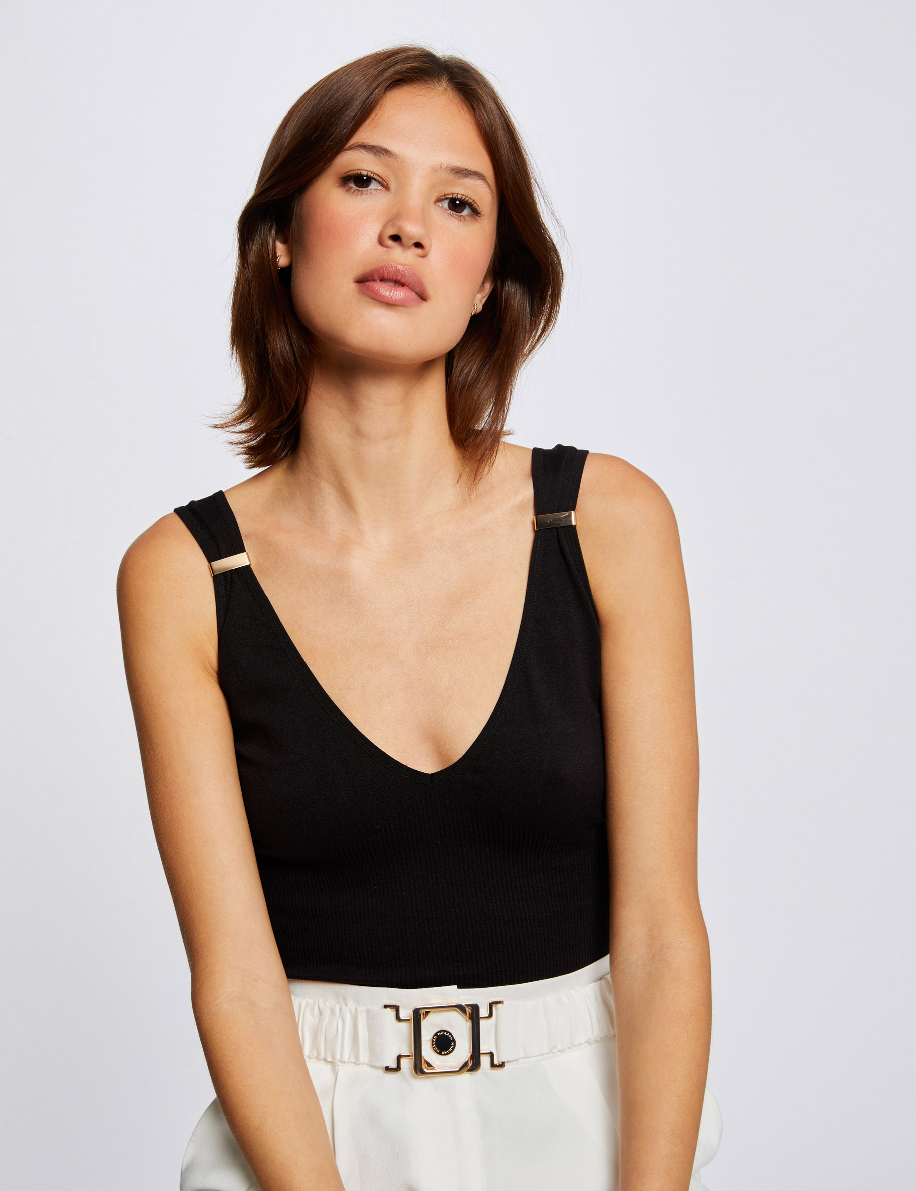 Débardeur bretelles larges à ornements noir femme Débardeur bretelles larges à ornements noir femme