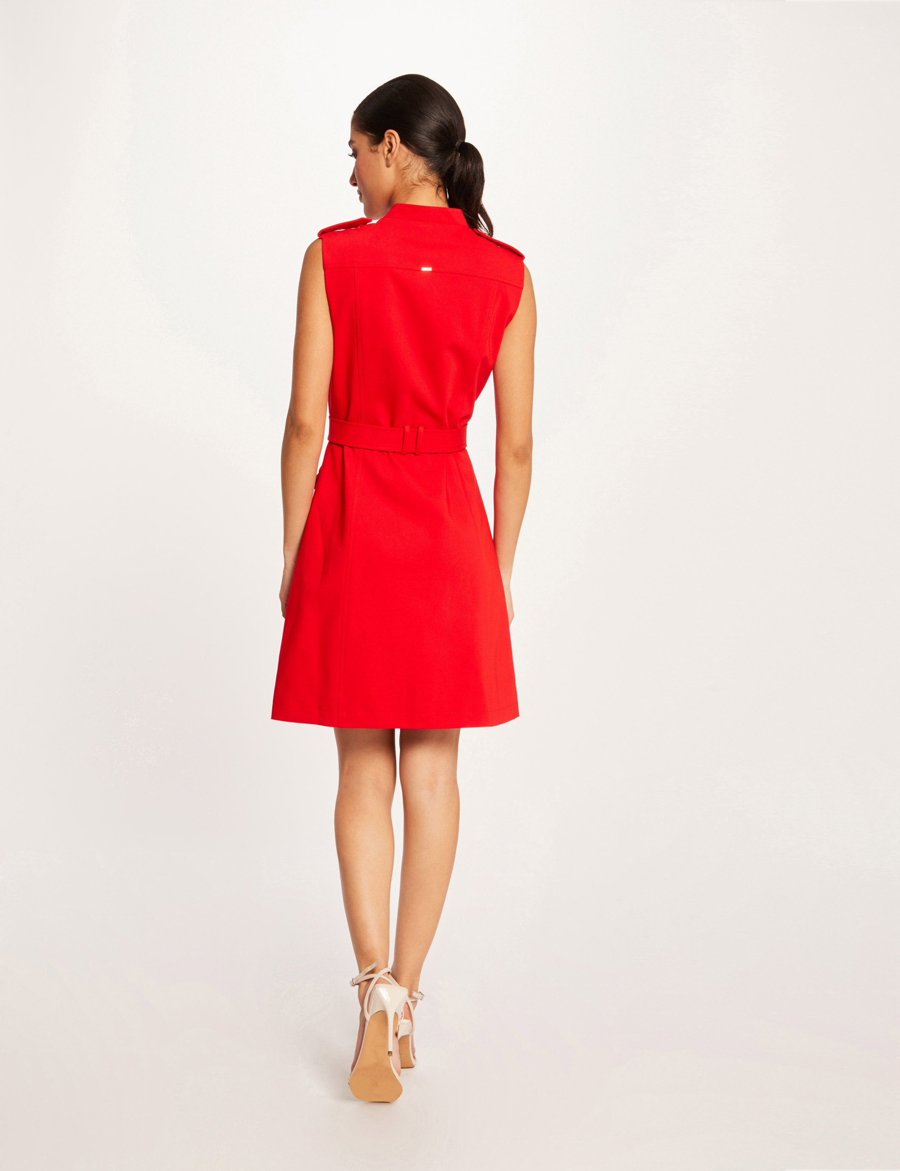 Robe droite boutonnée ceinturée rouge femme