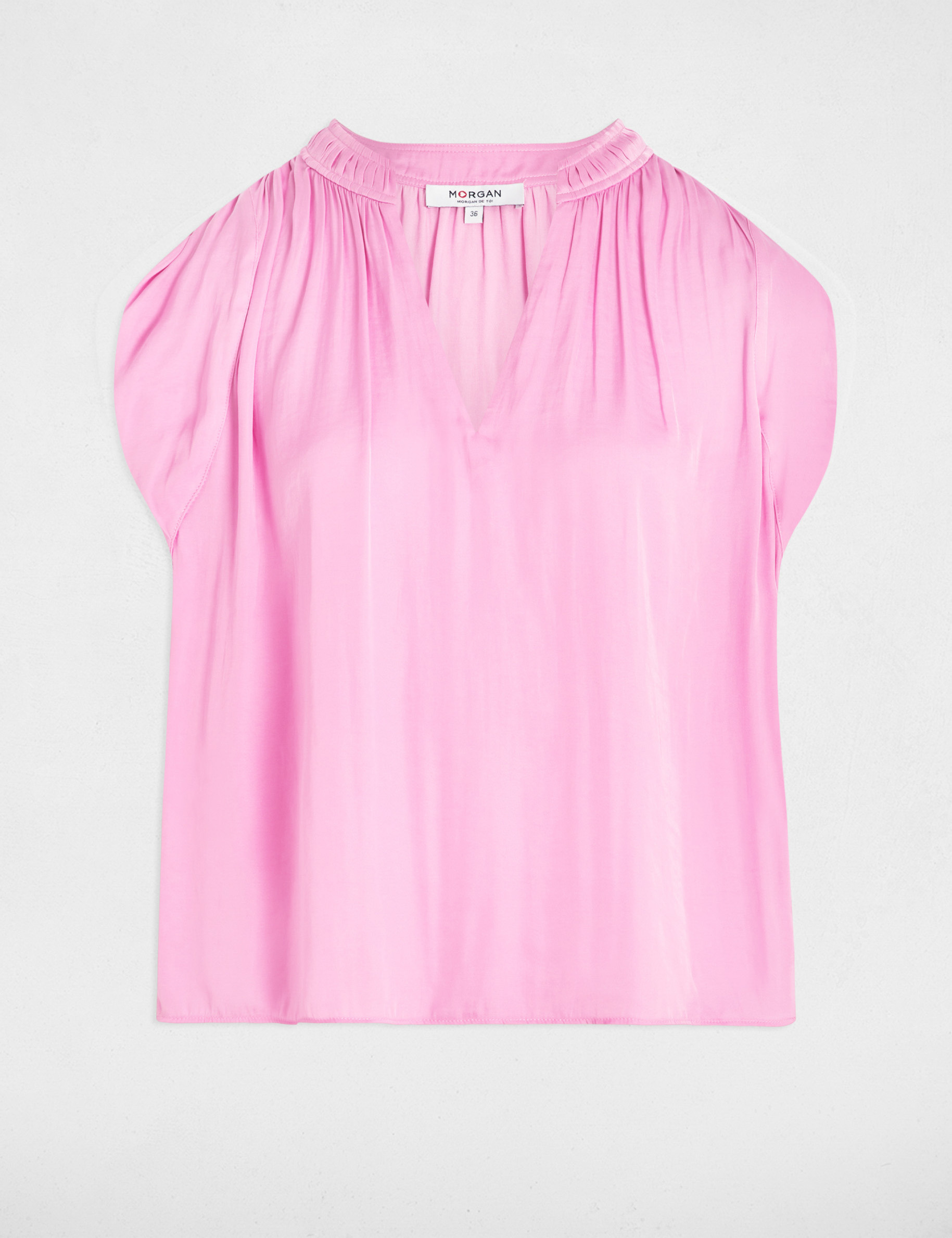 blouse manches courtes satin rose femme Blouse manches courtes satin rose femme