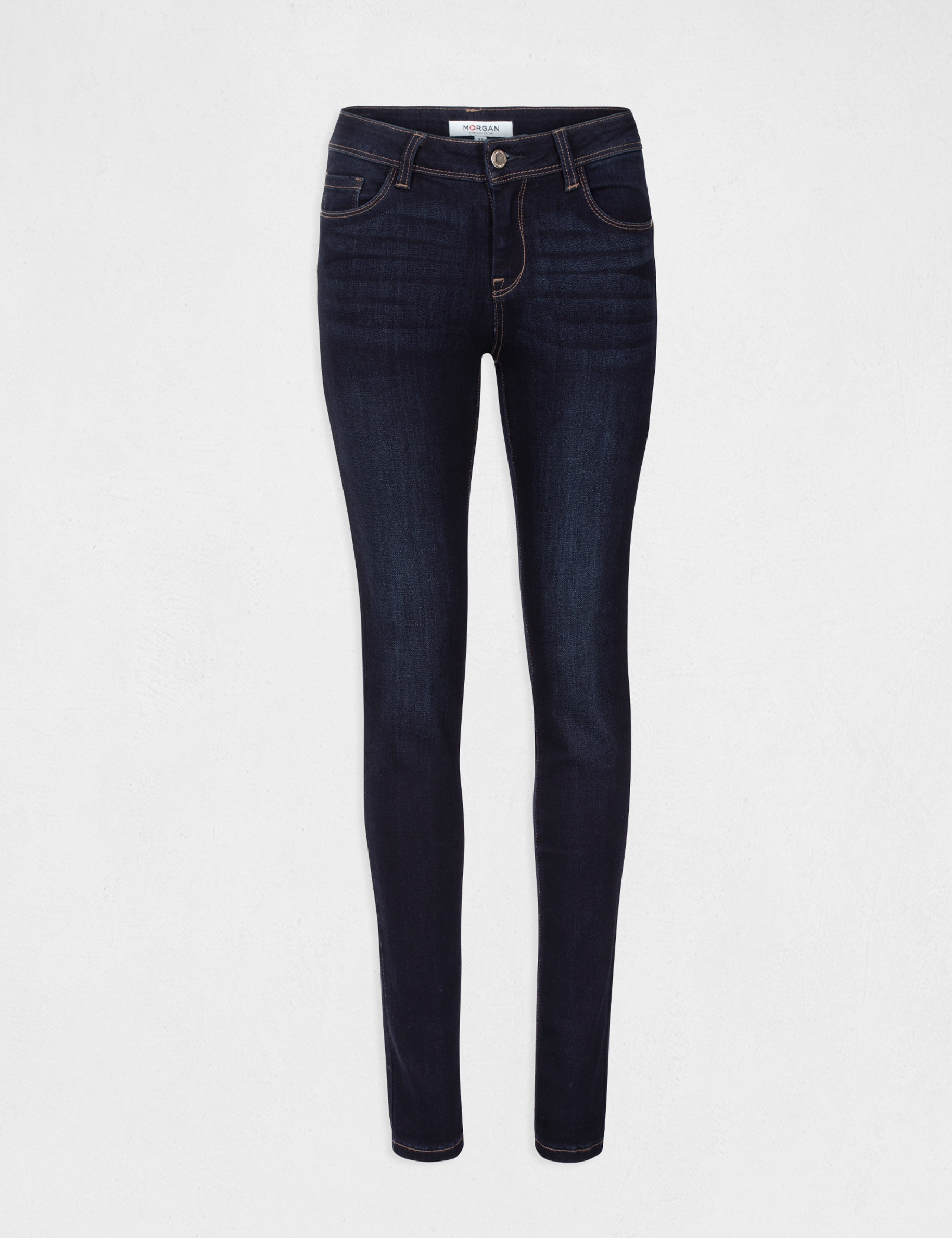 Jeans slim taille standard &agrave; poches denim brut femme