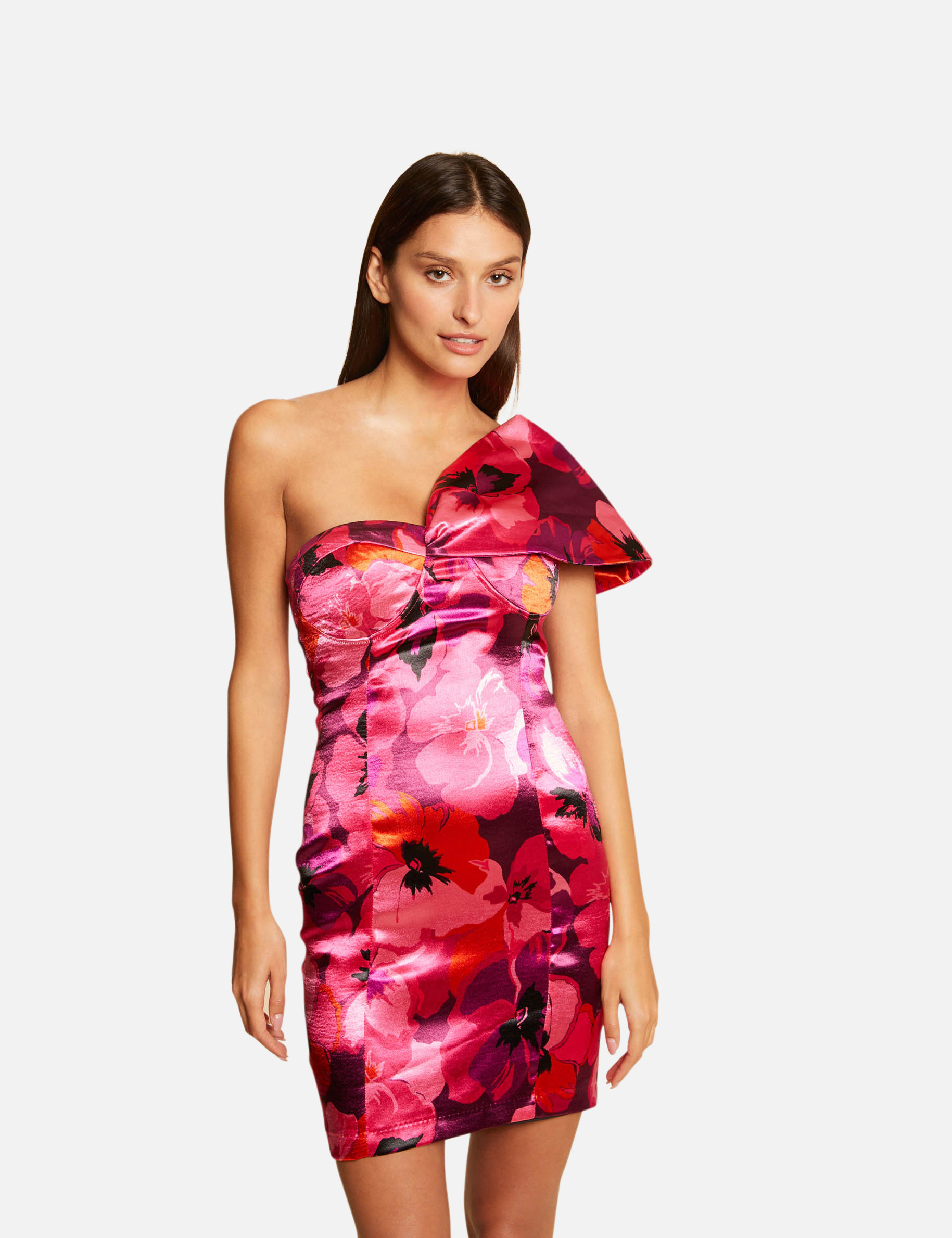 Robe ajustée satinée imprimé floral multico femme