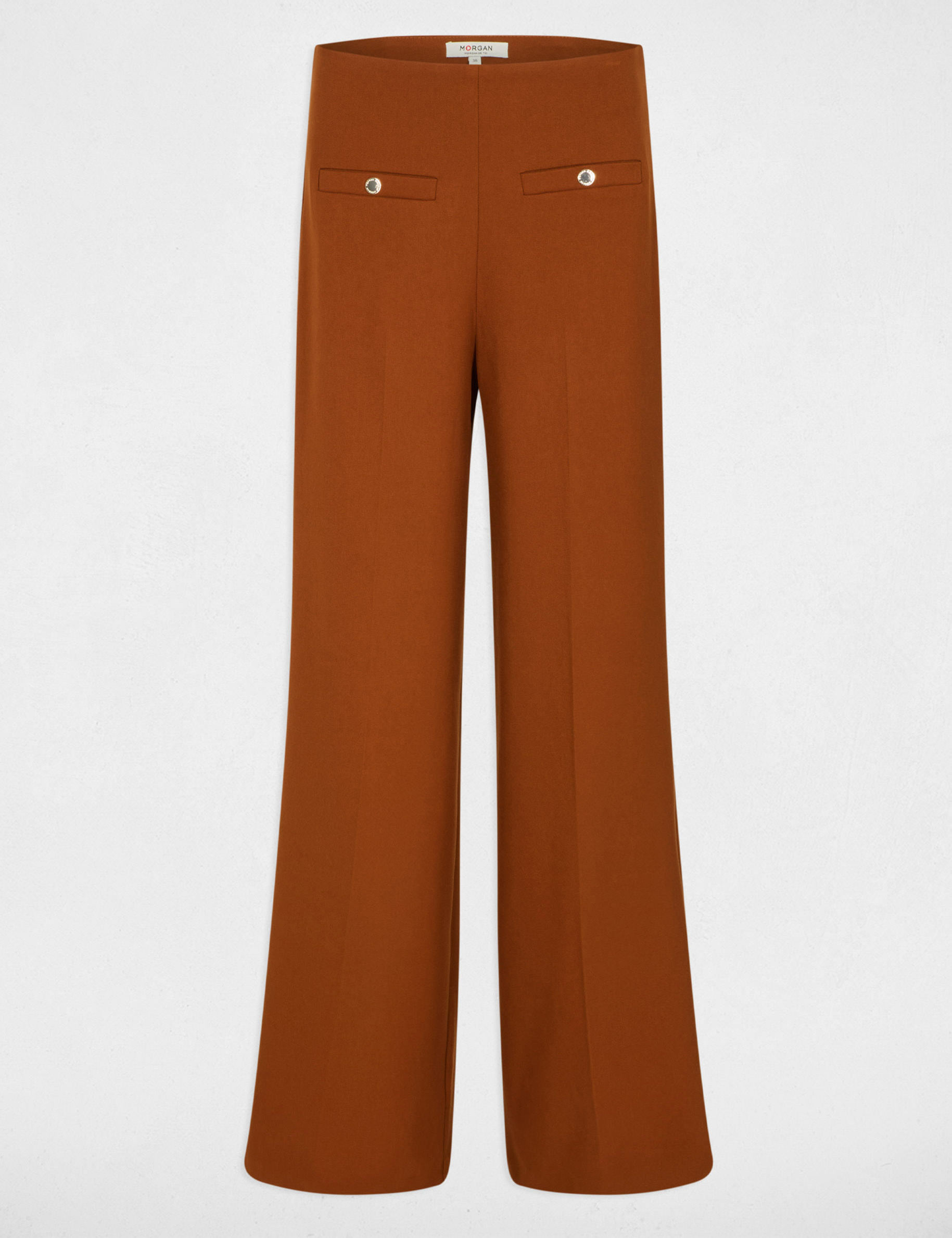 Pantalon large taille haute marron cognac femme