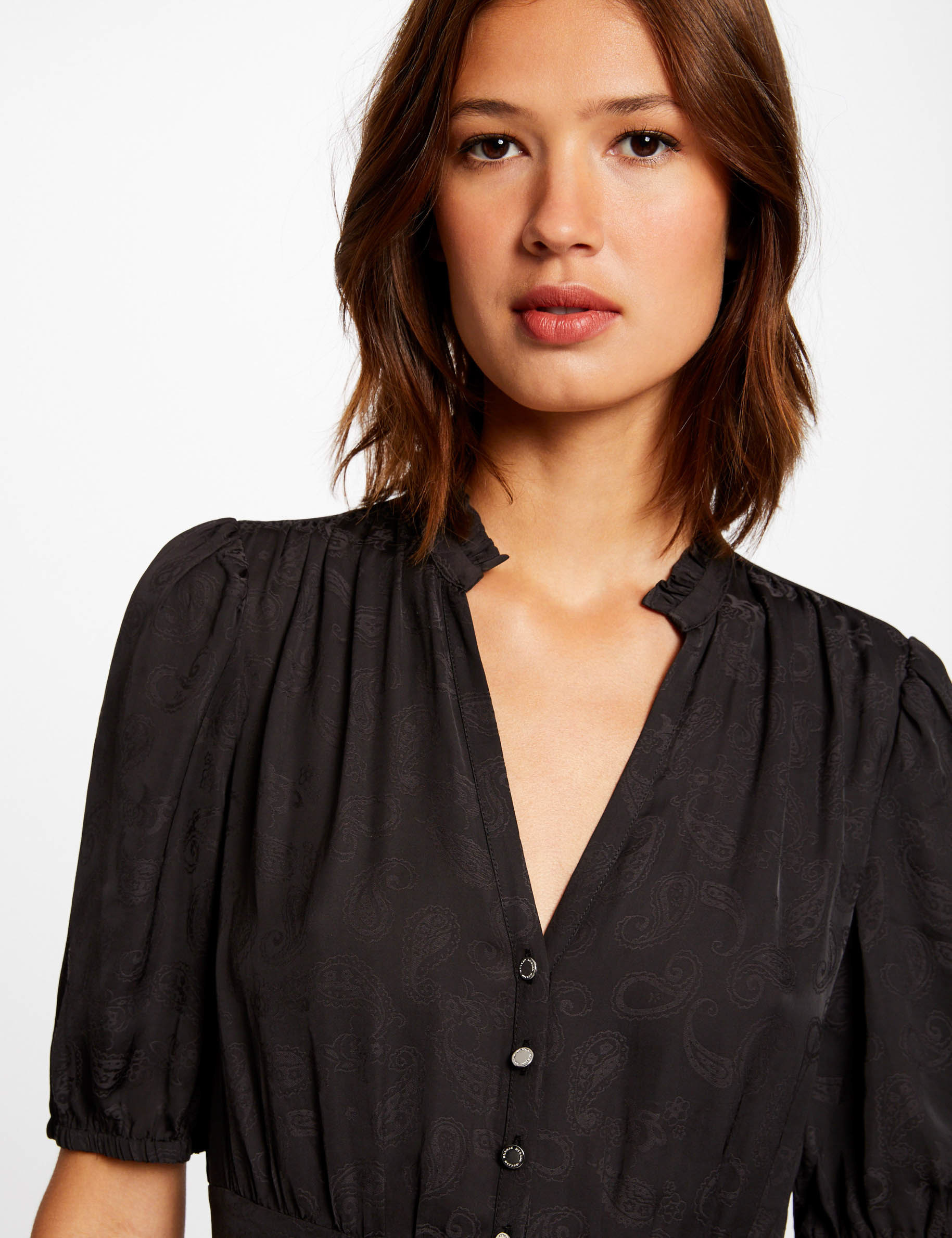 Robe droite imprimé cachemire noir femme