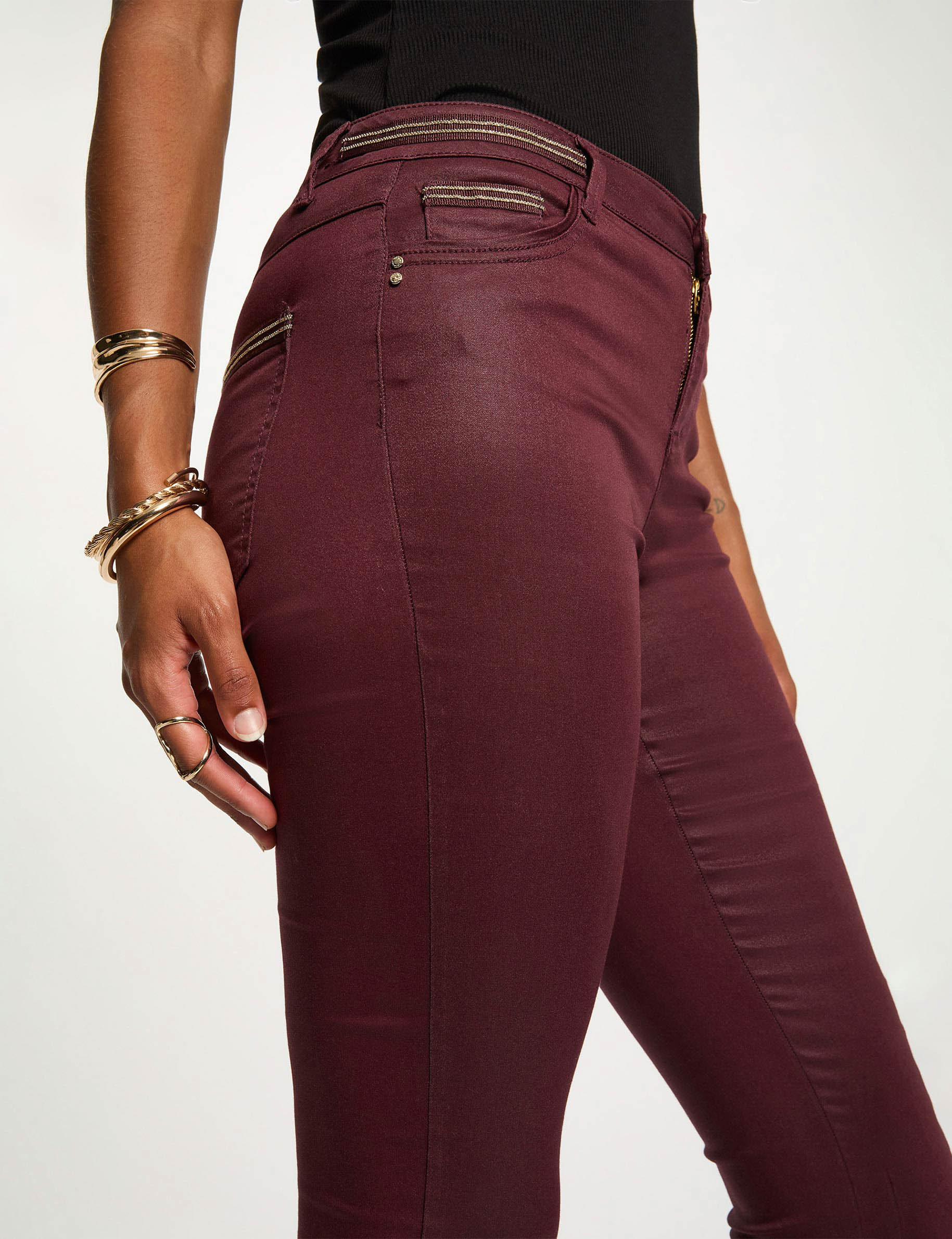 pantalon slim enduit prune femme Pantalon slim enduit prune femme