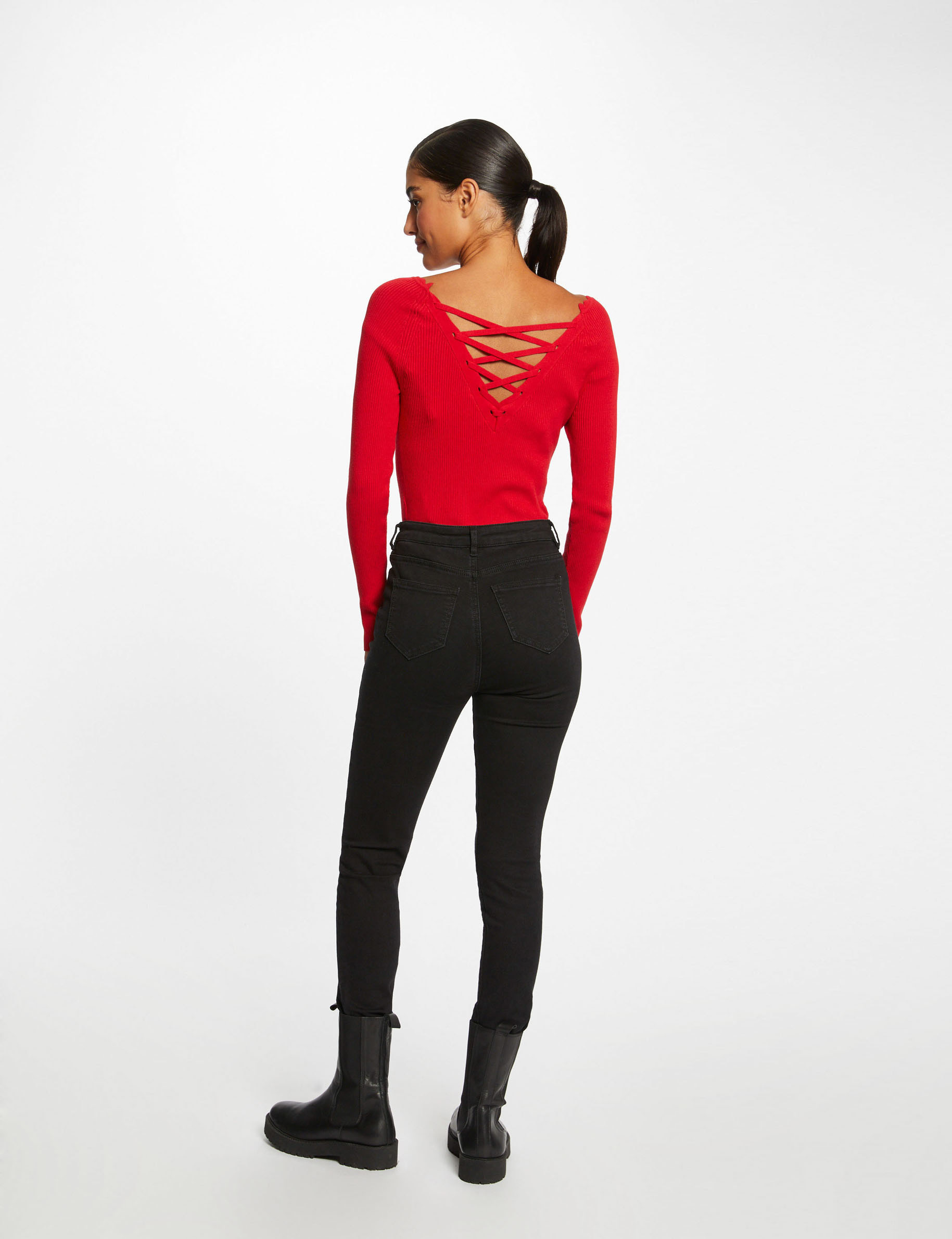 Pull manches longues avec col rond rouge femme Pull manches longues avec col rond rouge femme