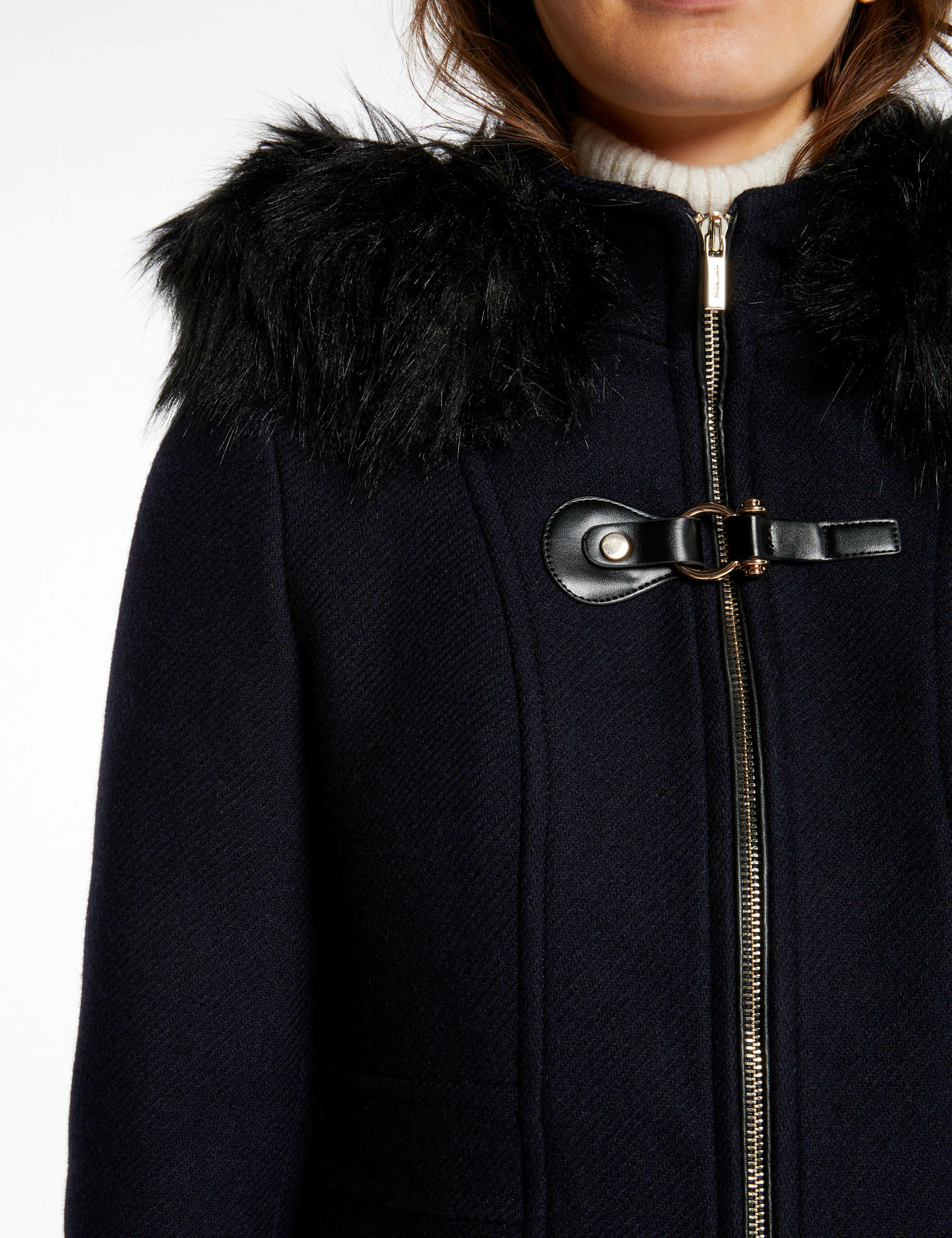 manteau droit zippe a capuche marine femme Manteau droit zippé à capuche marine femme