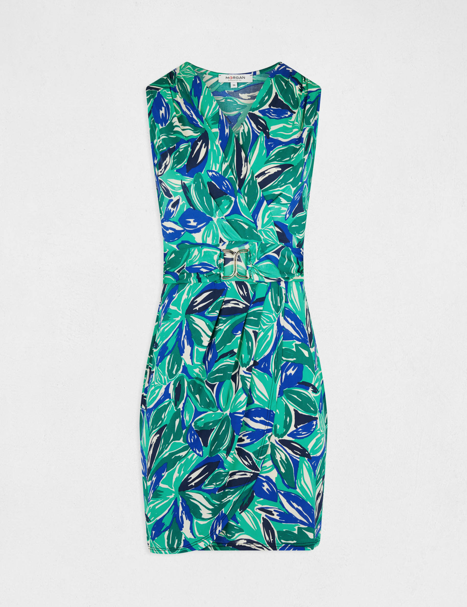 Robe ajustée à ornement imprimé végétal vert femme Robe ajustée à ornement imprimé végétal vert femme