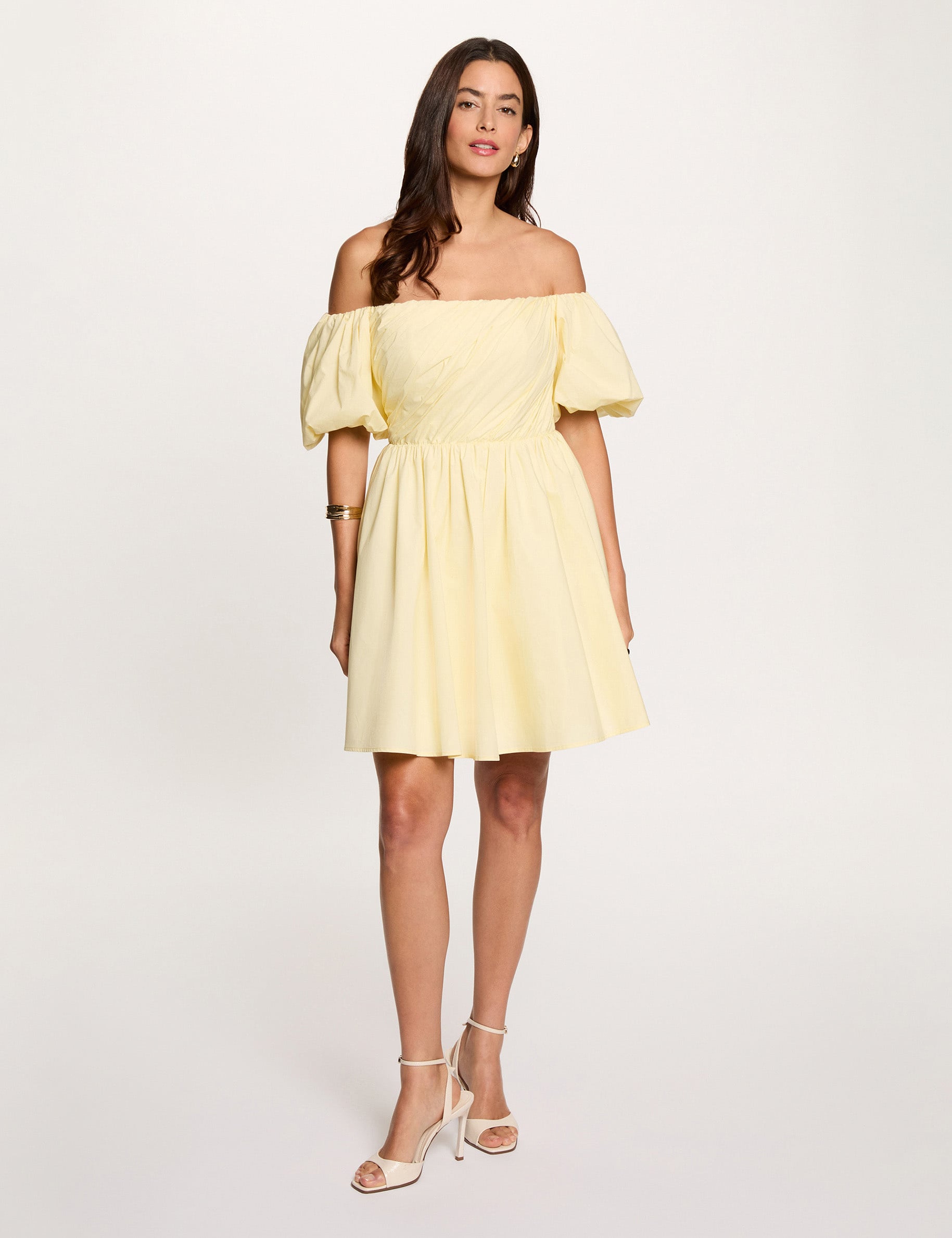 Robe courte manches bouffantes jaune pastel femme
