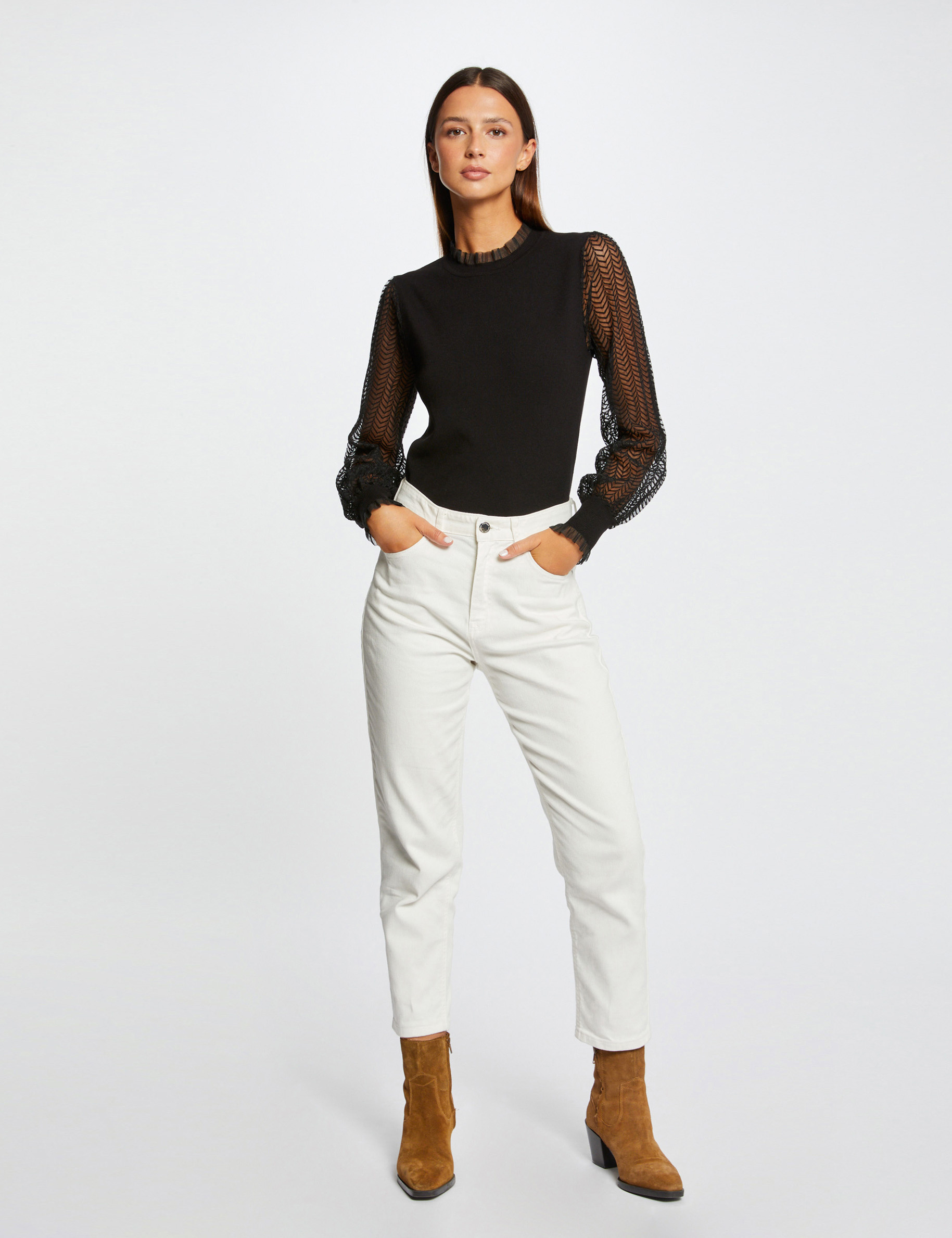 pull manches longues a dentelle noir femme Pull manches longues à dentelle noir femme