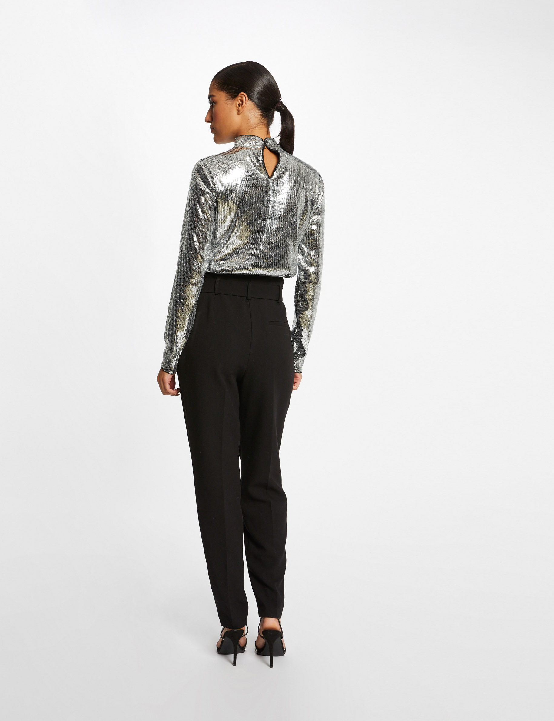 T-shirt manches longues à sequins argente femme T-shirt manches longues à sequins argente femme
