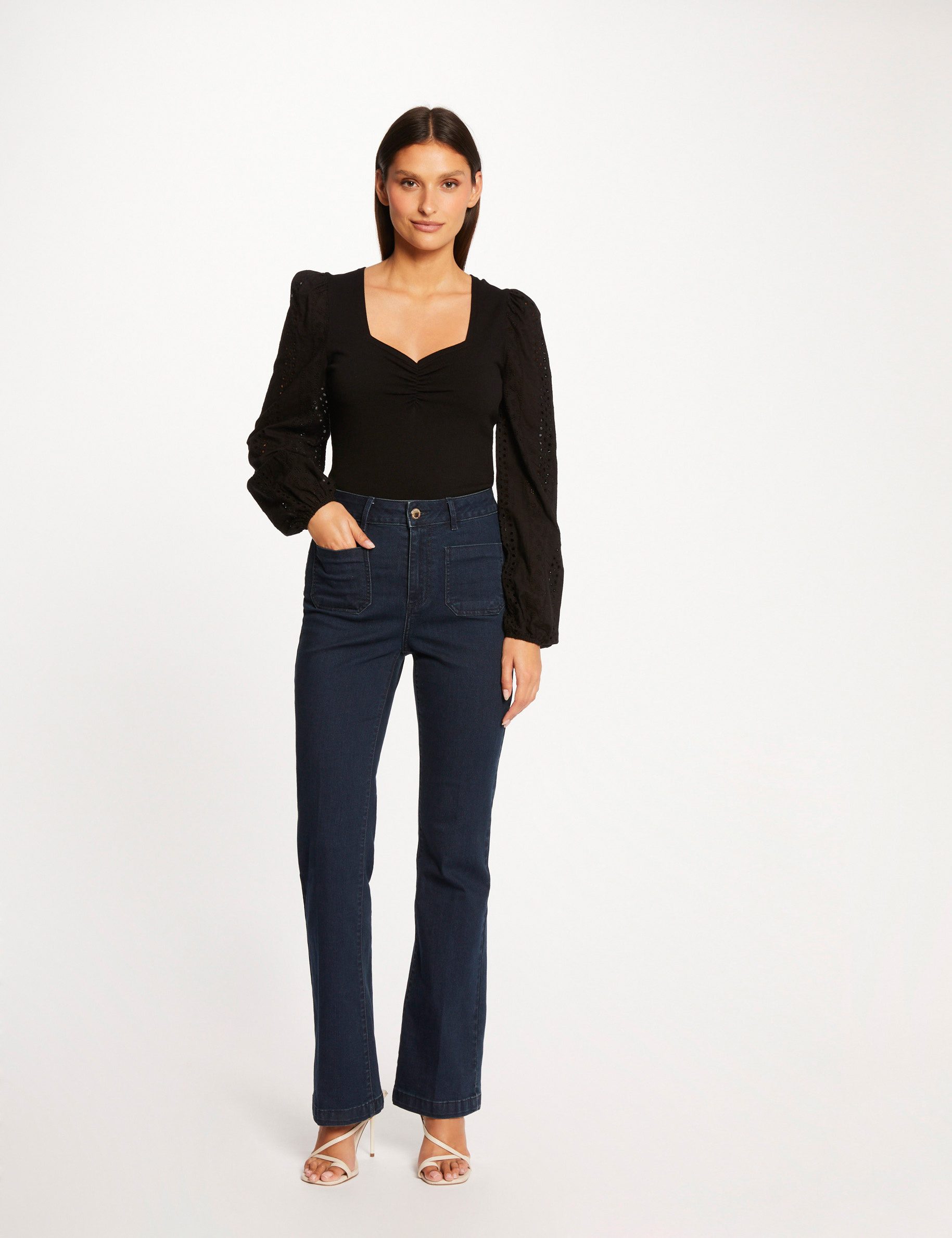 pull manches longues bouffantes brodees noir femme Pull manches longues bouffantes brodées noir femme