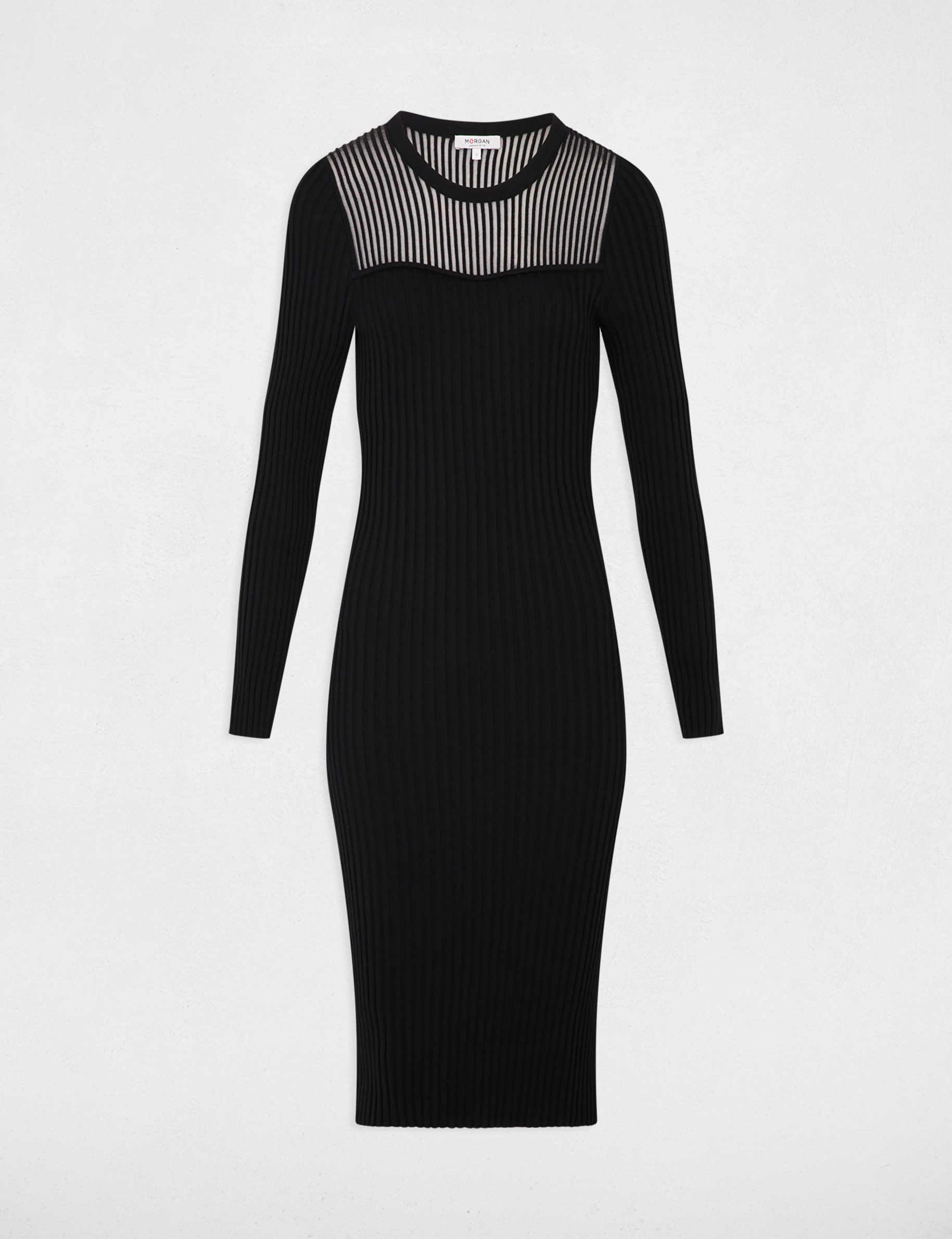 Robe tricot longue ajust&eacute;e noir femme