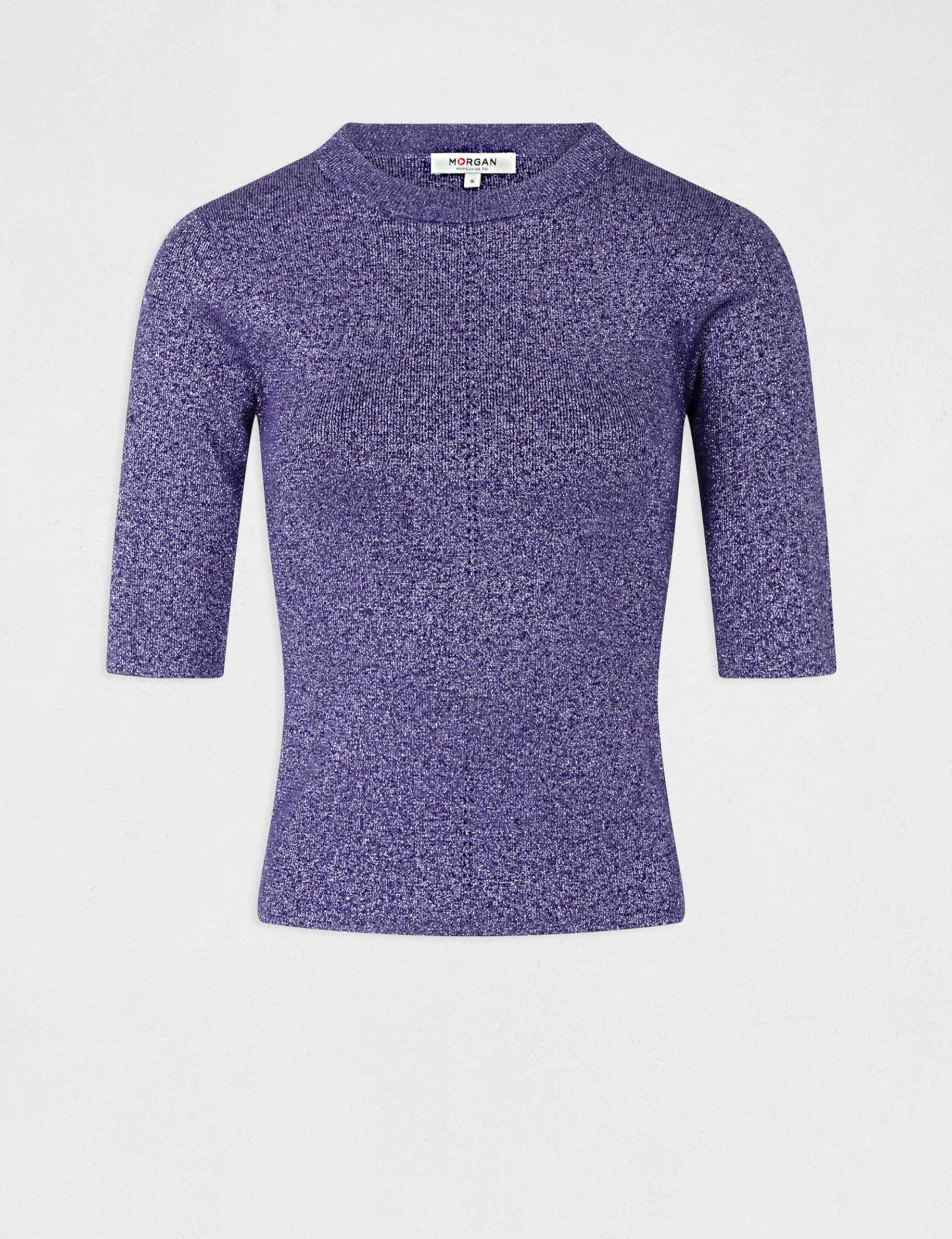 pull manches courtes fils metallises violet femme Pull manches courtes fils métallisés violet femme