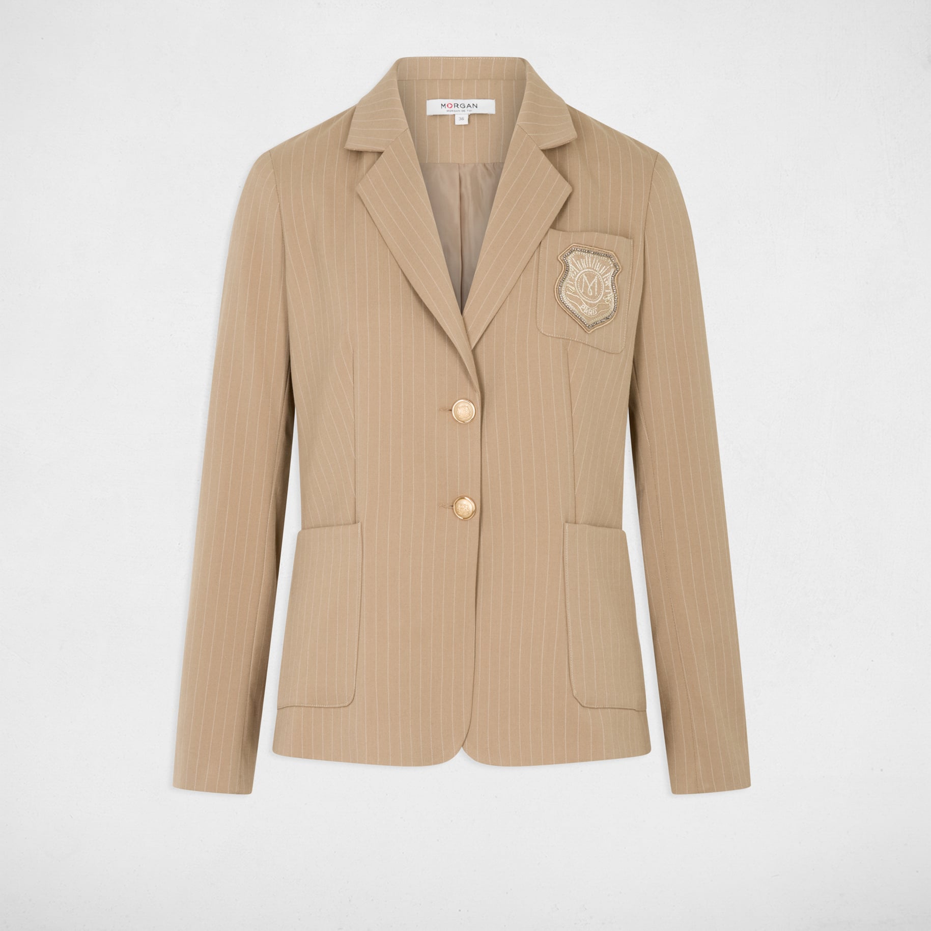 Blazer droit &agrave; rayures taupe femme