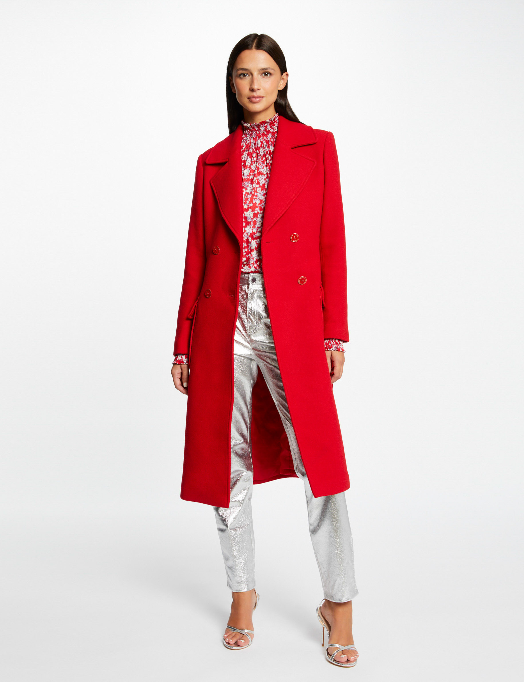 manteau long cintre ceinture rouge femme Manteau long cintré ceinturé rouge femme