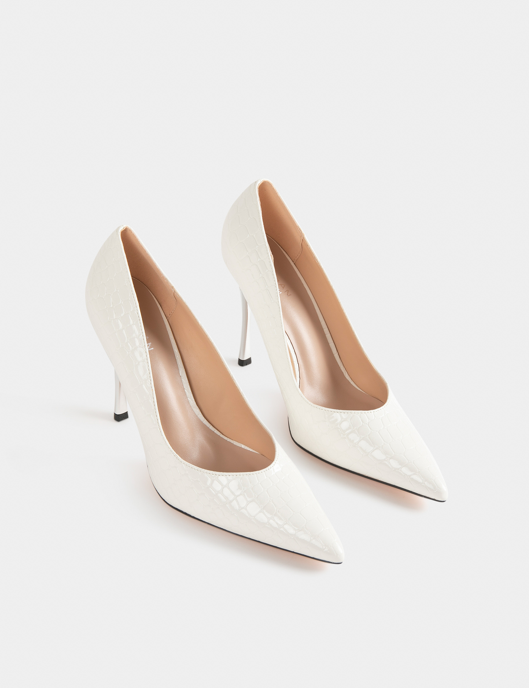 Escarpins à talons aspect croco blanc femme Escarpins à talons aspect croco blanc femme