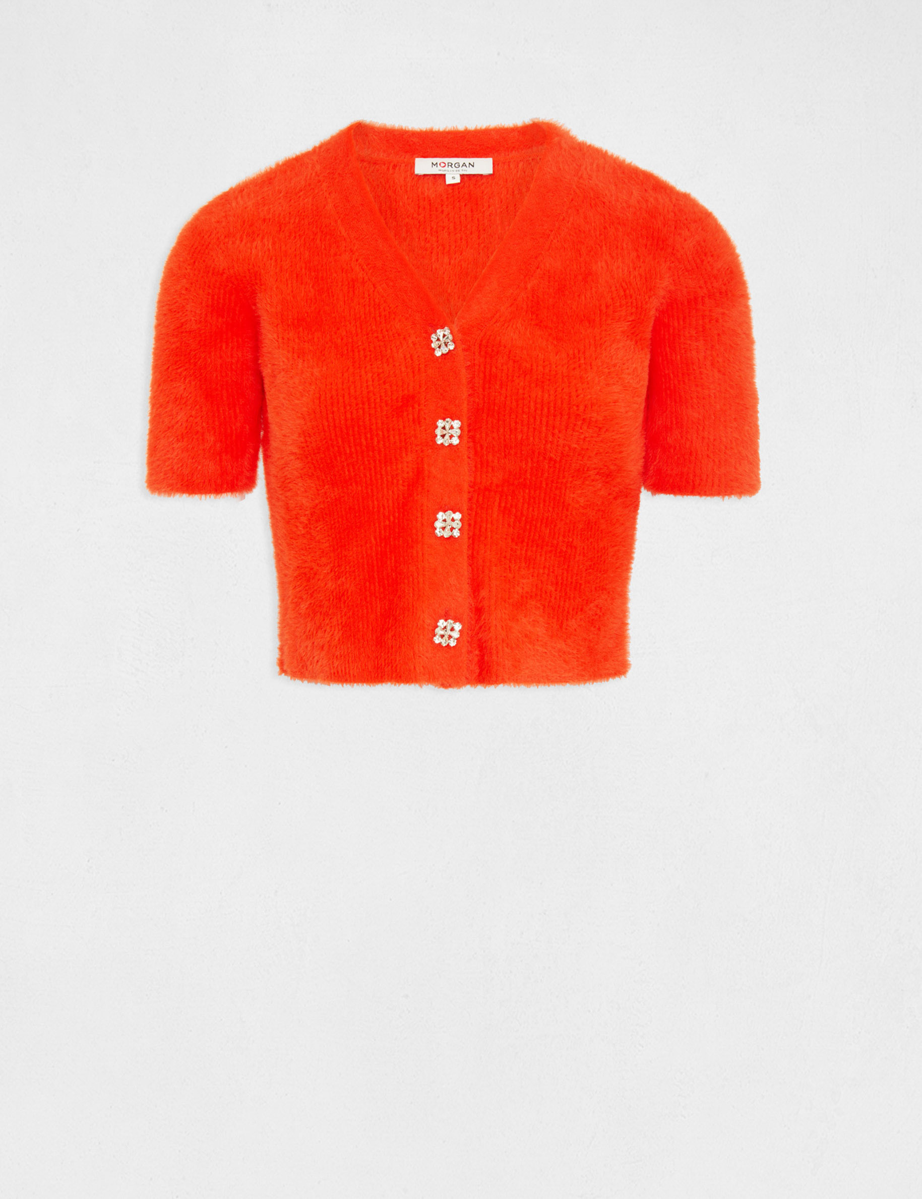 pull manches courtes a boutons orange femme Pull manches courtes à boutons orange femme
