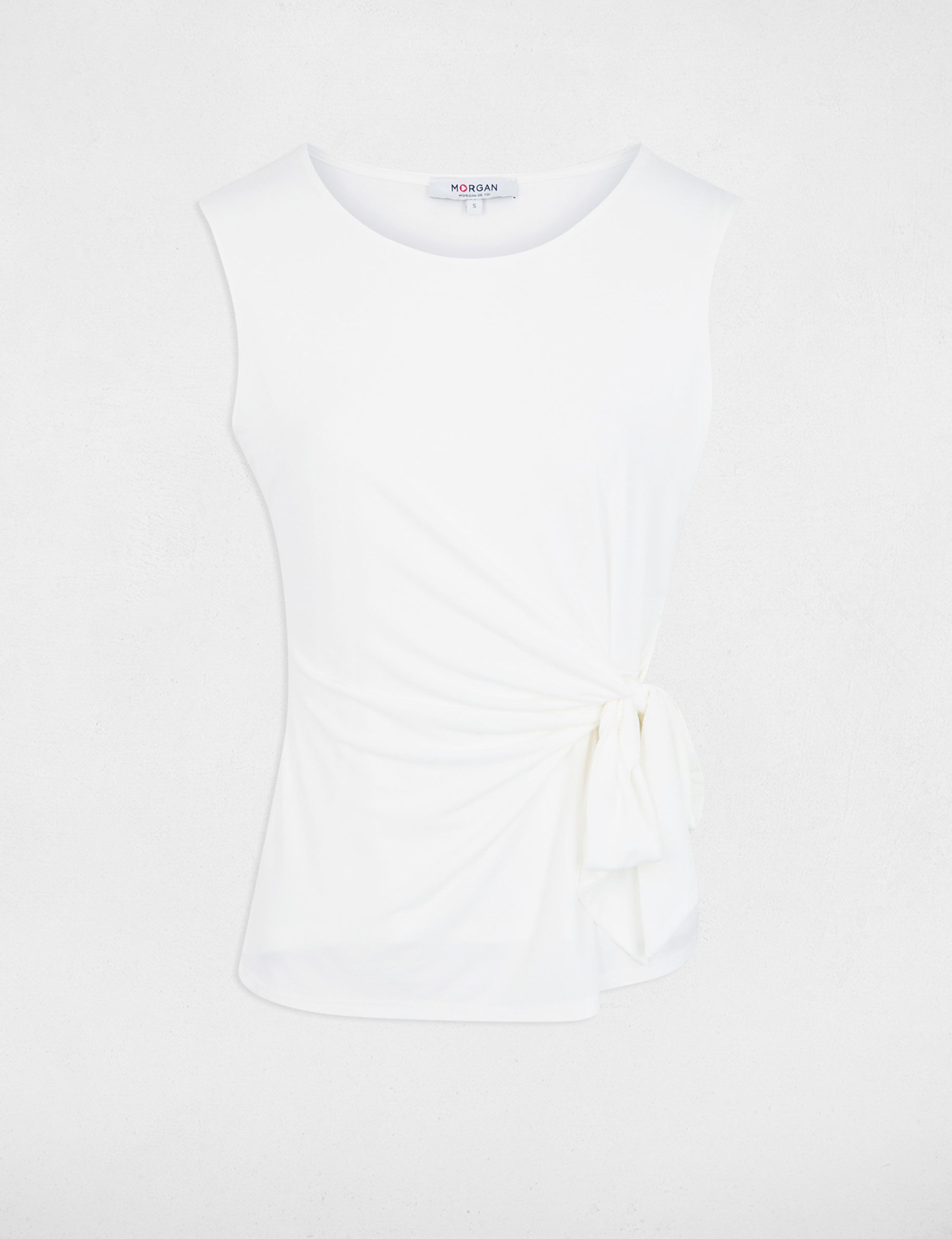 T-shirt col rond sans manches blanc femme