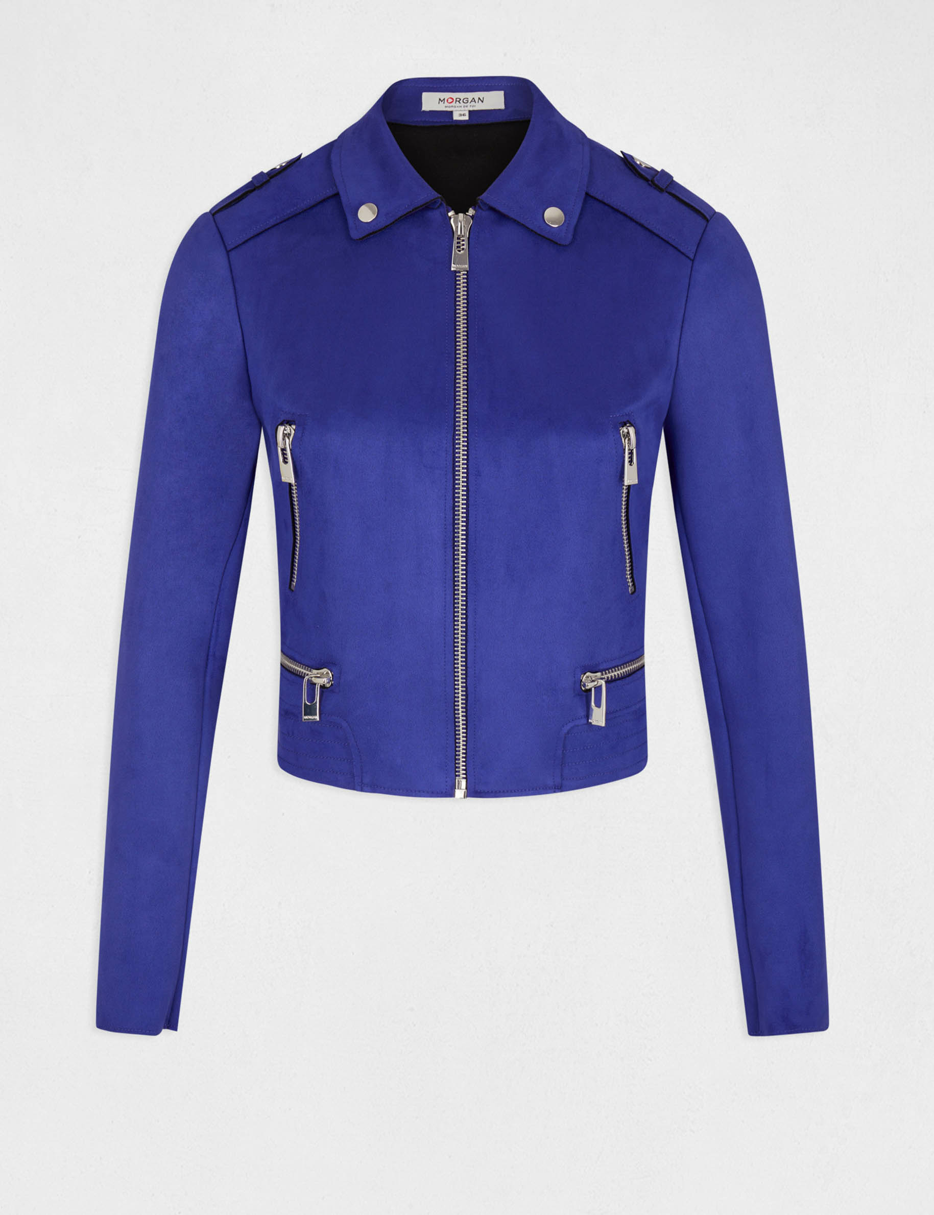 blouson droit aspect suedine bleu moyen femme Blouson droit aspect suédine bleu moyen femme