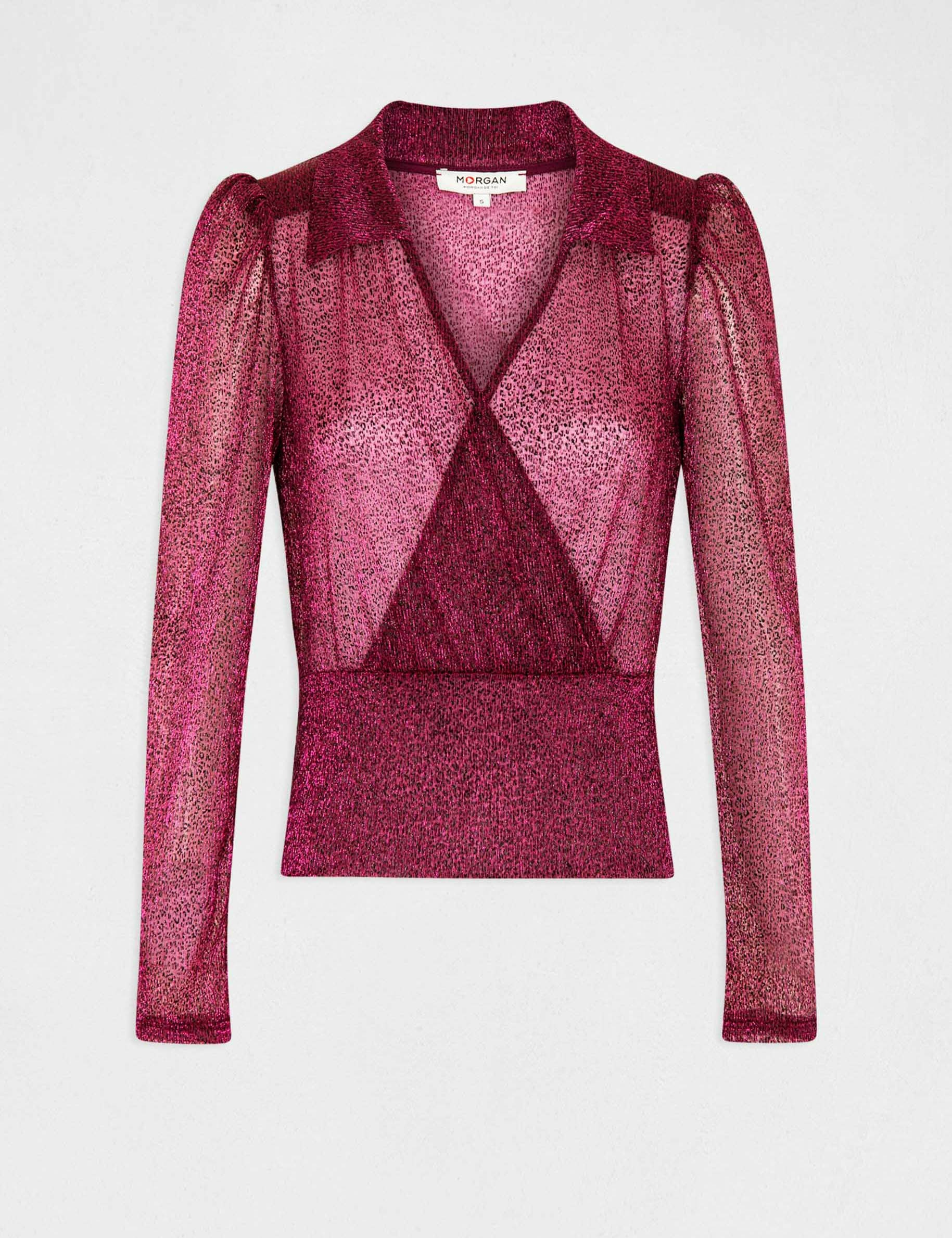 T-shirt manches longues à paillettes fuchsia femme T-shirt manches longues à paillettes fuchsia femme