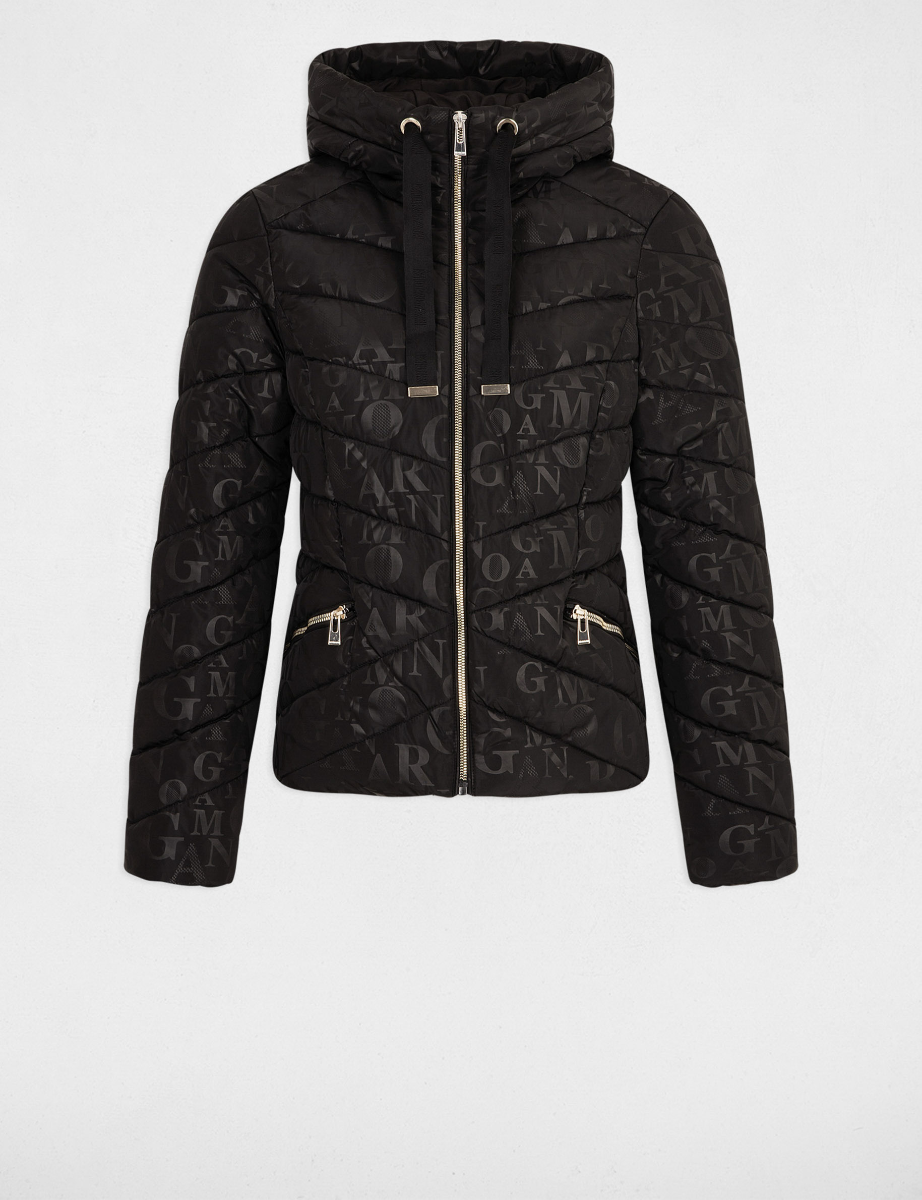 Doudoune imprim&eacute; monogramme noir femme