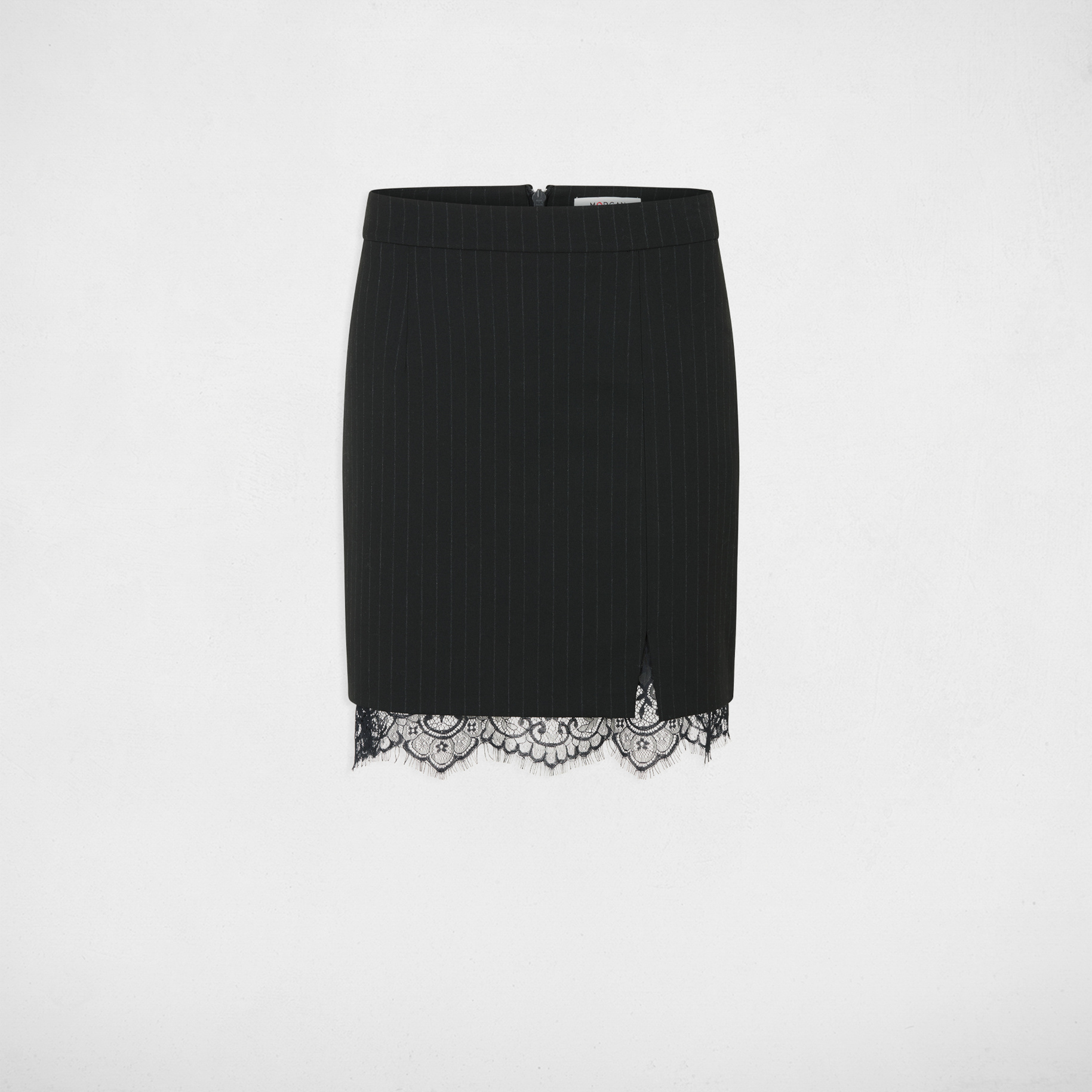 Jupe dentelle ray&eacute;e noir femme