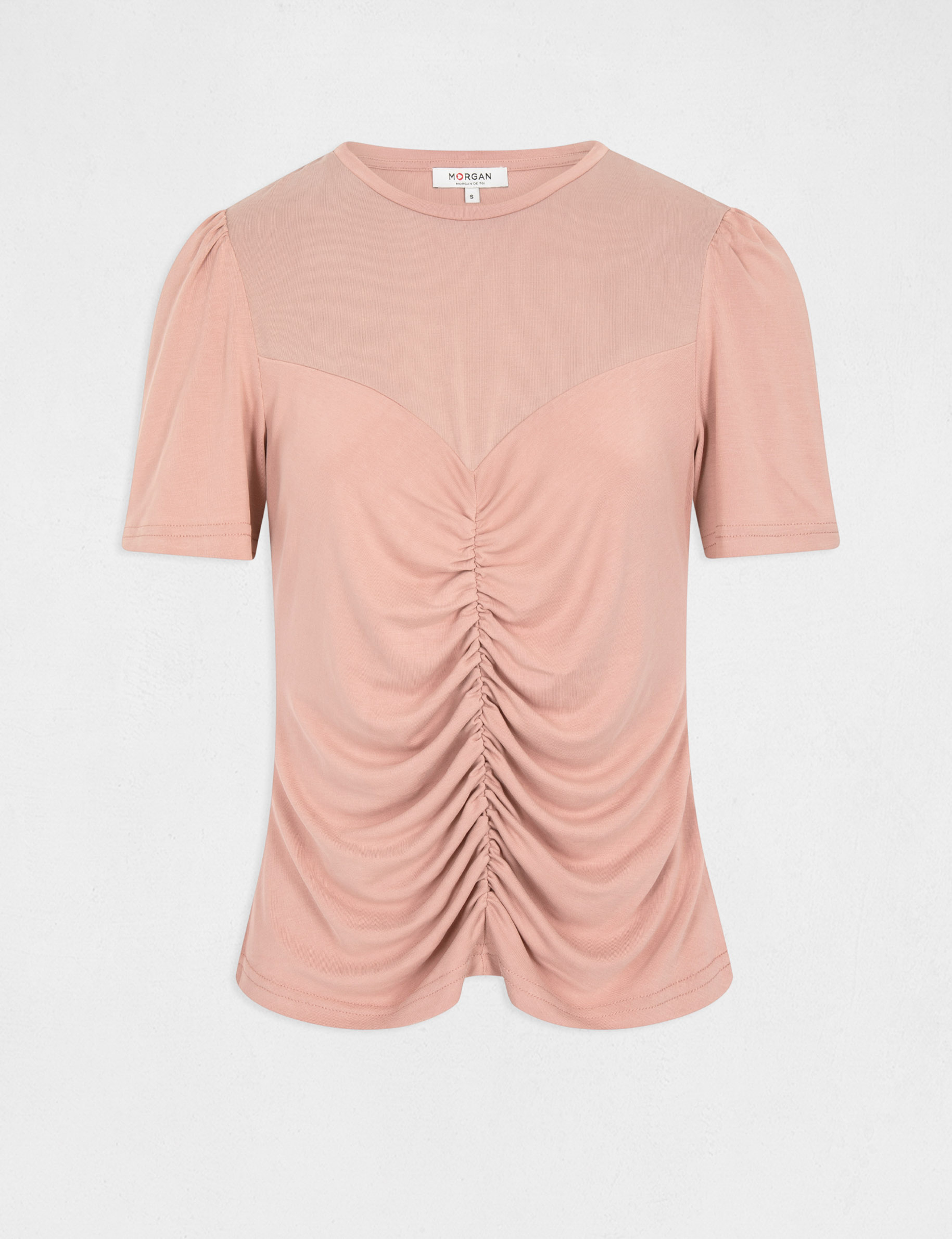 T-shirt manches courtes avec fronces vieux rose femme T-shirt manches courtes avec fronces vieux rose femme
