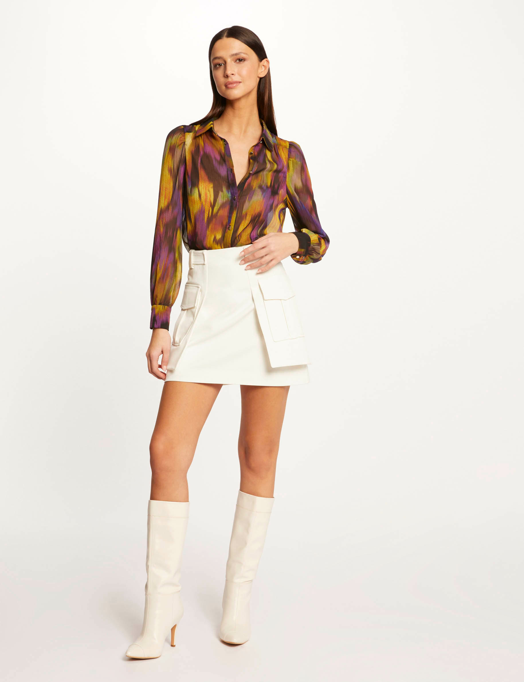 Jupe droite avec poches latérales ecru femme Jupe droite avec poches latérales ecru femme