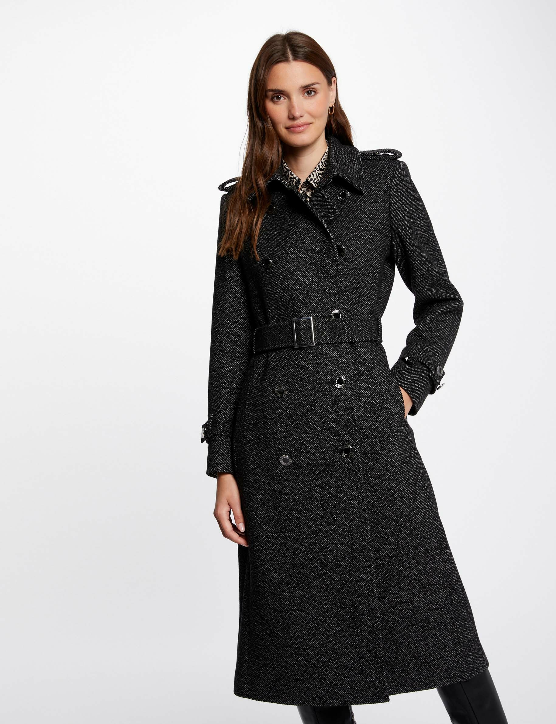 Manteau long ceinturé à boutons gris moyen femme