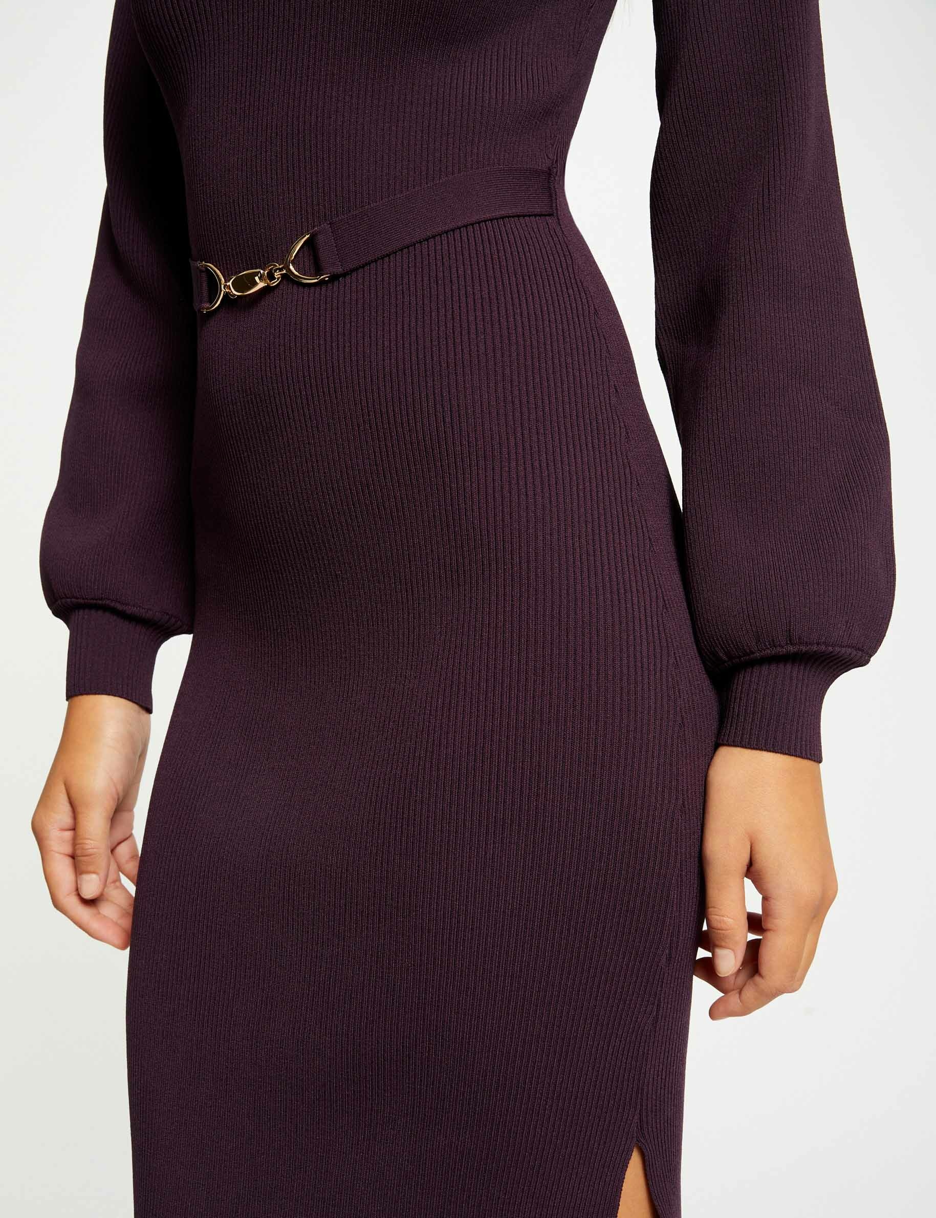 robe pull longue ajustee a ornement prune femme Robe pull longue ajustée à ornement prune femme