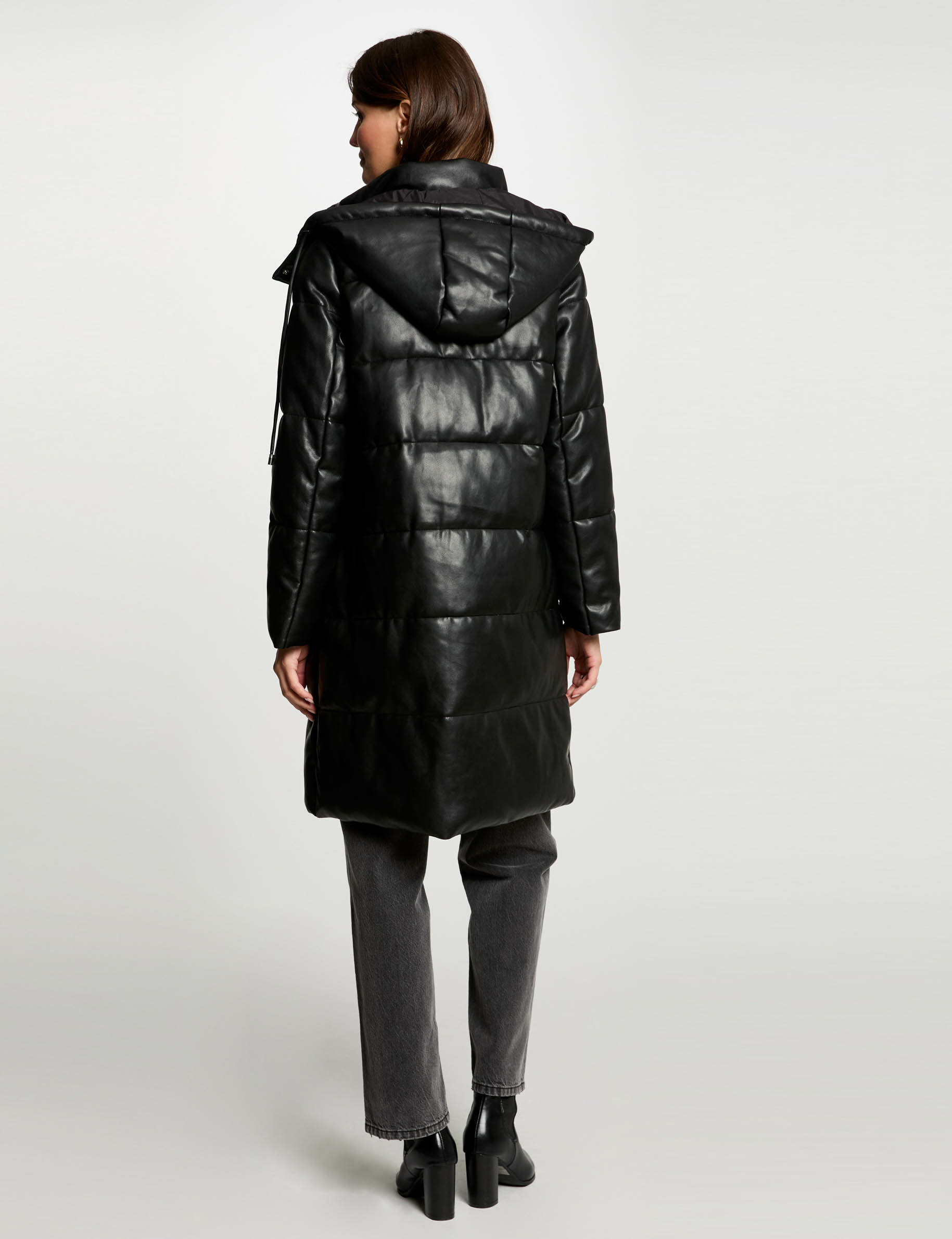 doudoune longue simili cuir noir femme Doudoune longue simili cuir noir femme