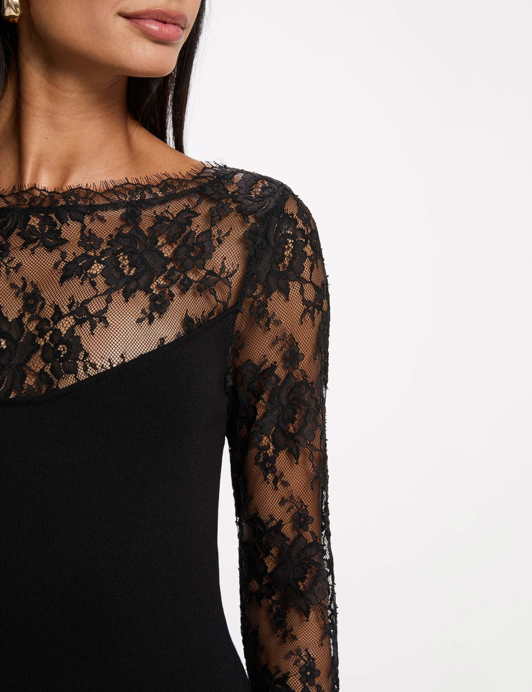 Robe tricot dentelle noir femme