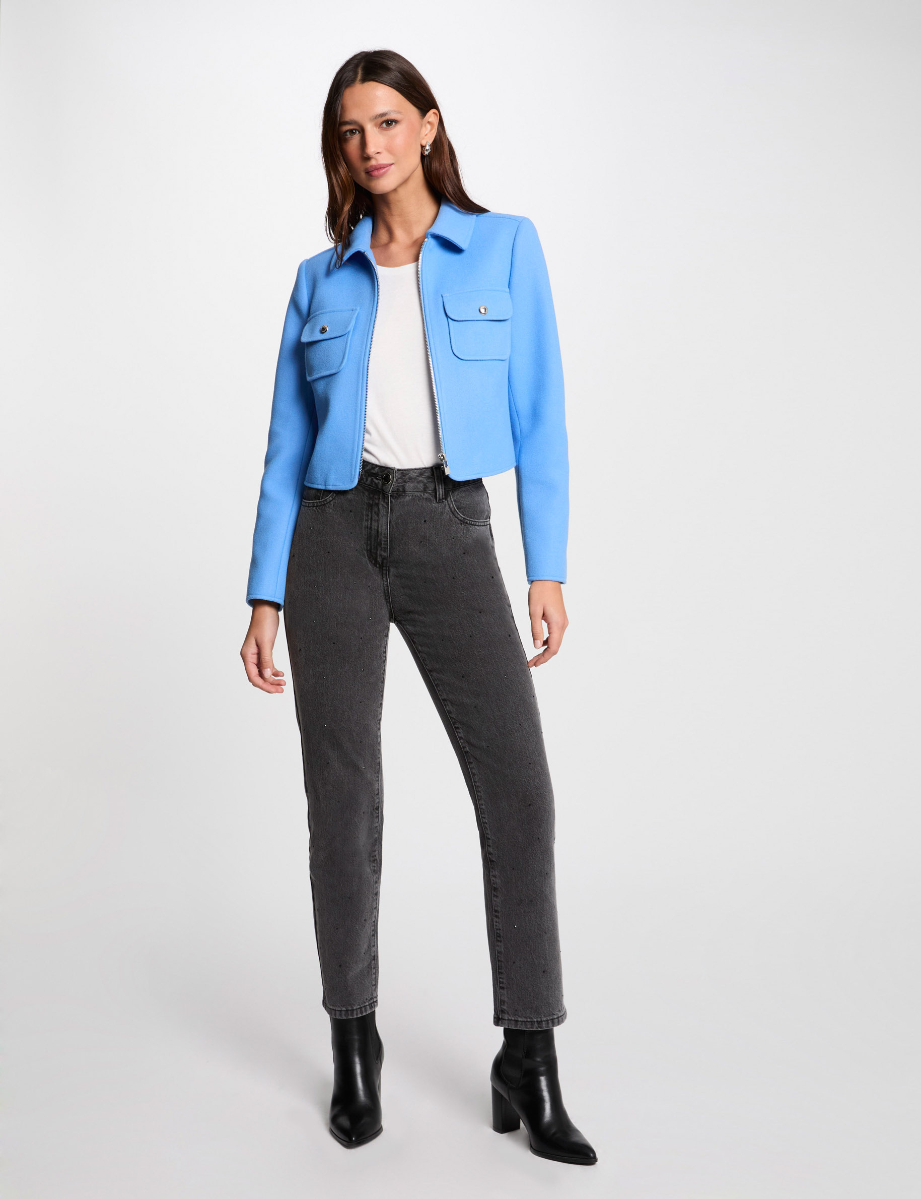 veste courte zippee bleu femme Veste courte zippée bleu femme