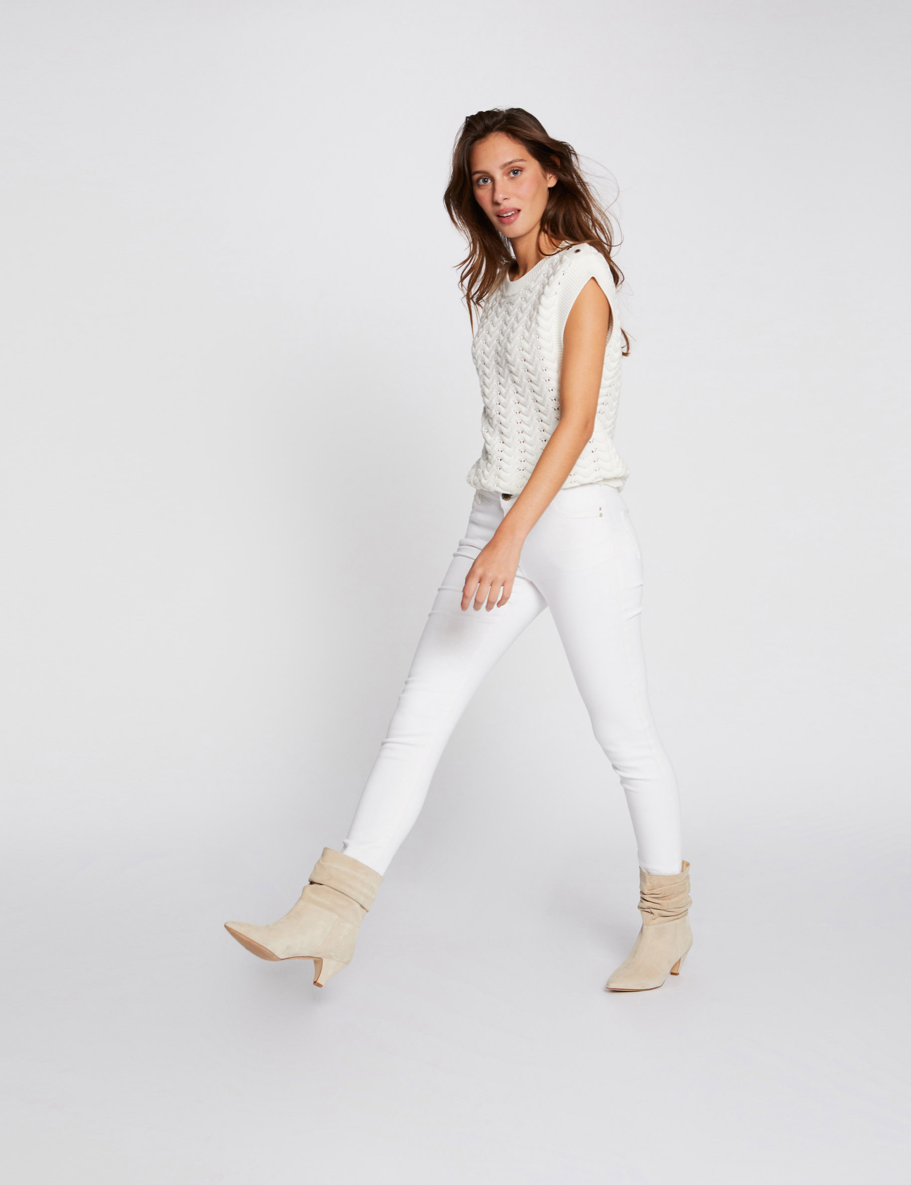 Jeans skinny taille basse ecru femme