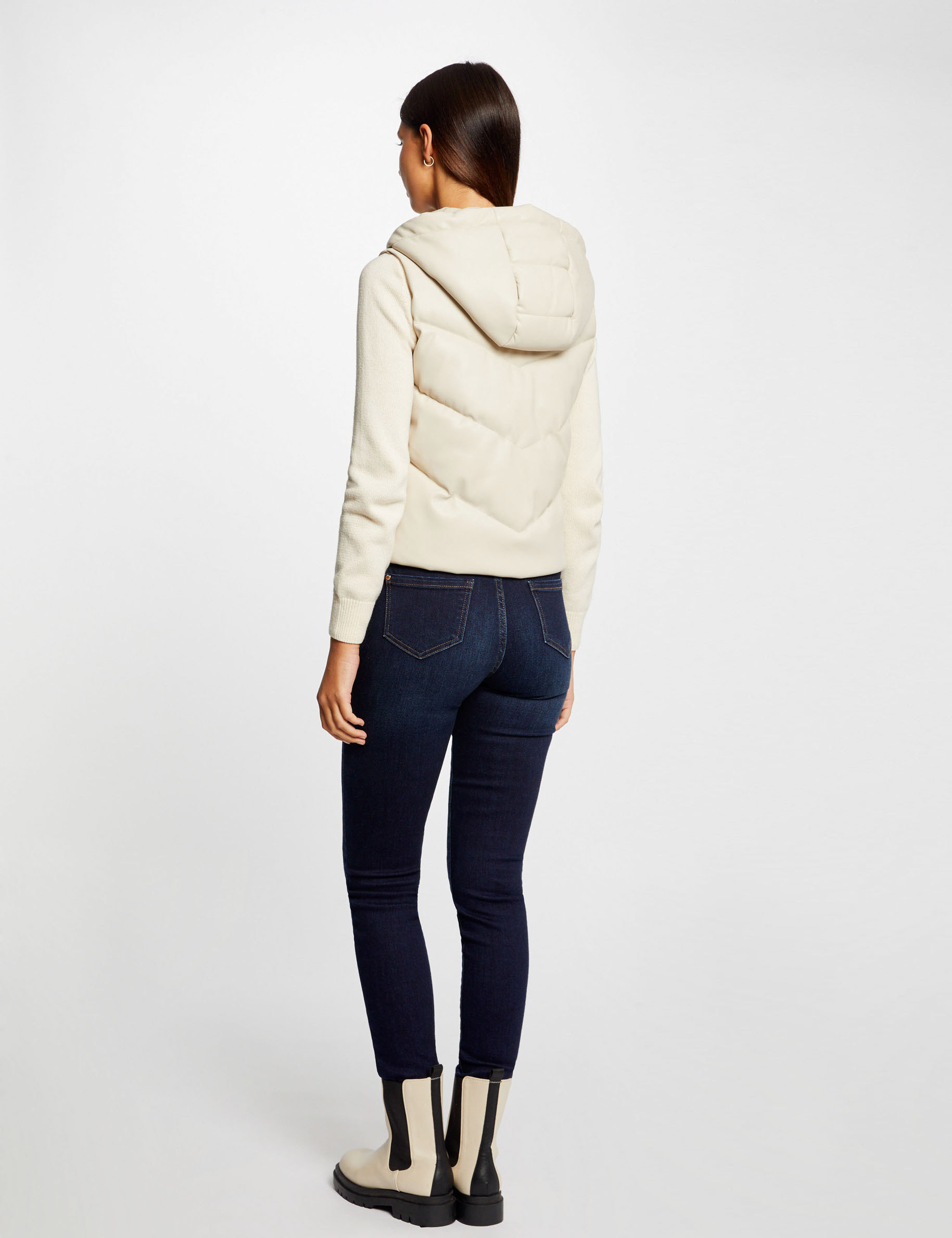 doudoune droite a capuche simili cuir ivoire femme Doudoune droite à capuche simili cuir ivoire femme