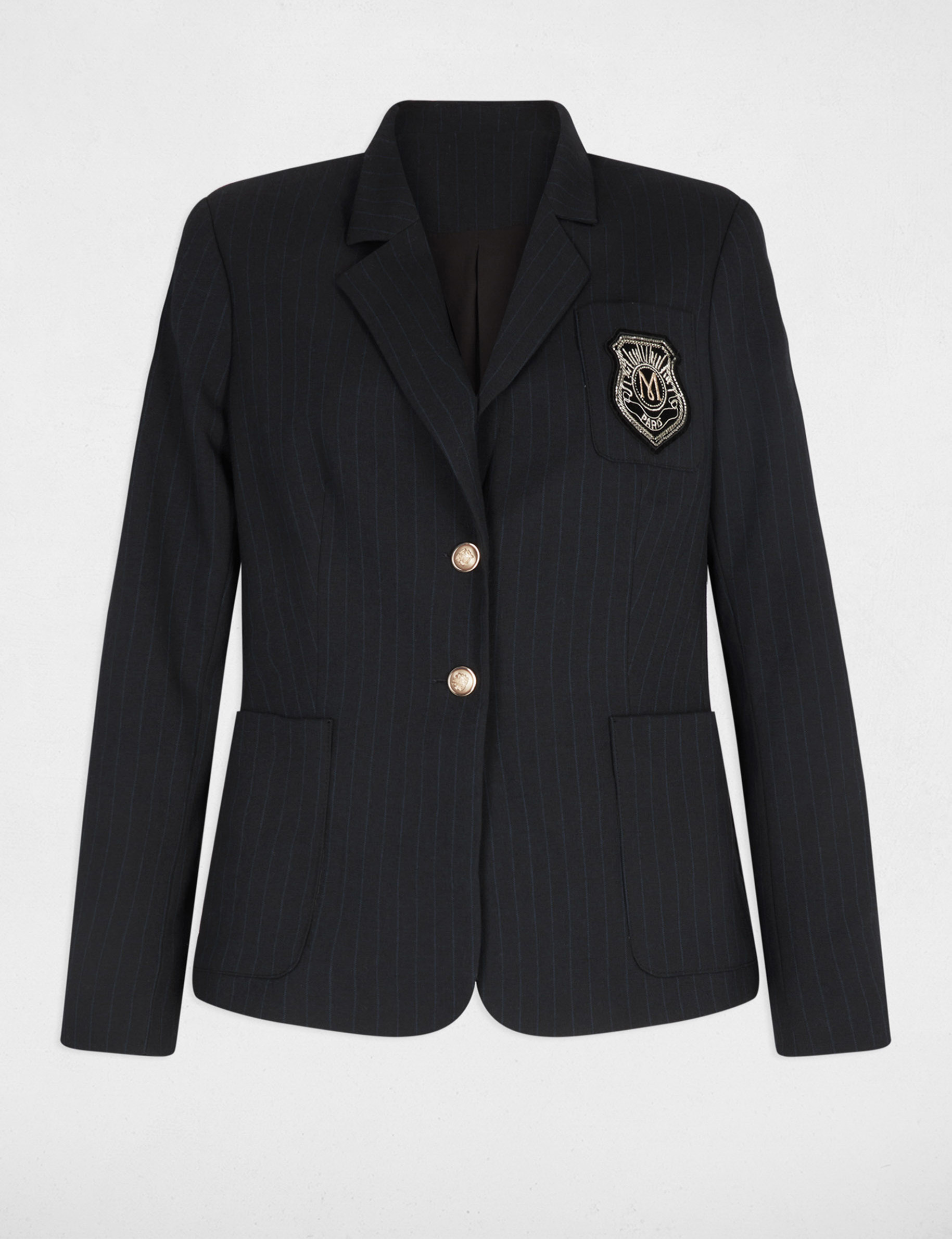 Blazer droit &agrave; rayures bleu marine femme