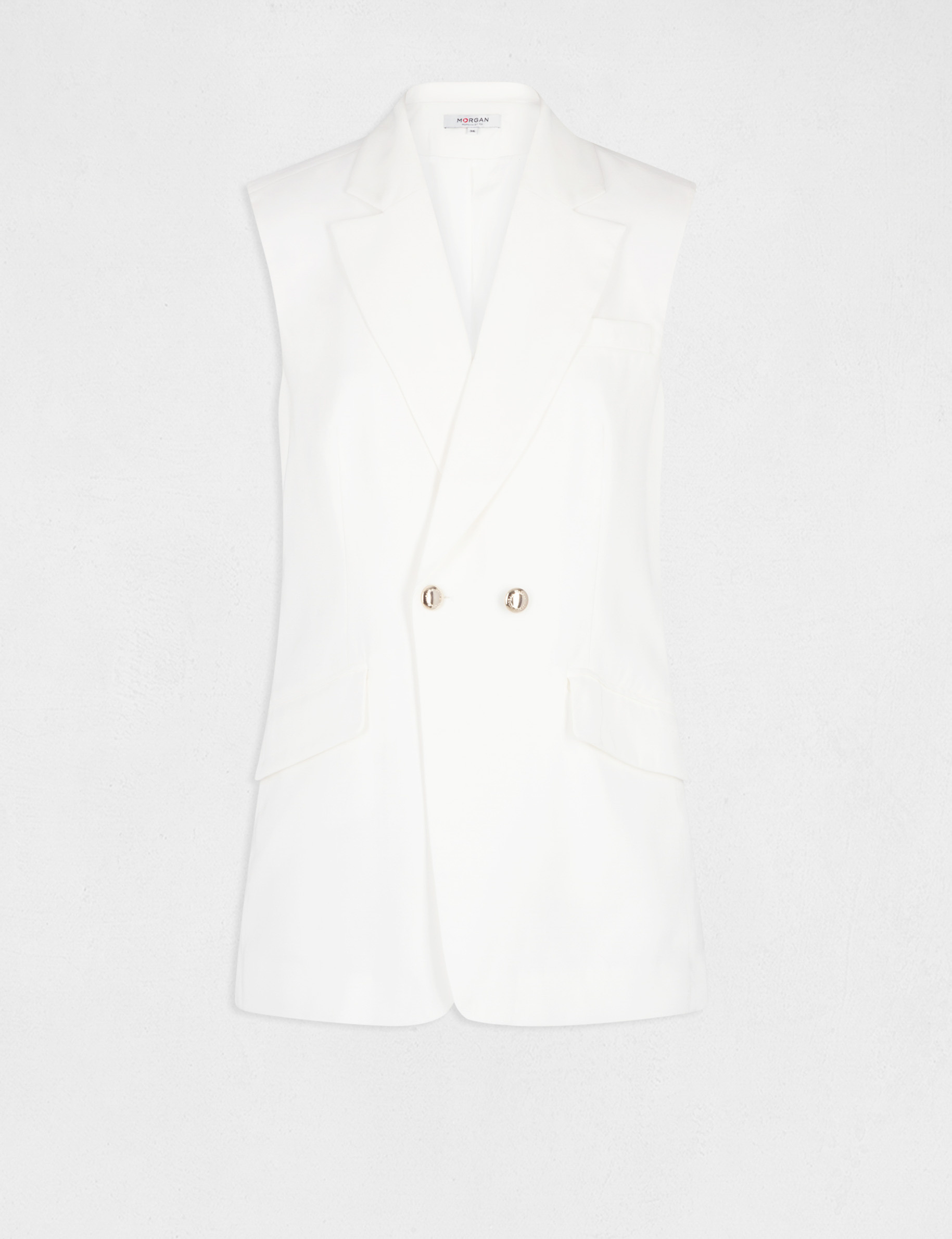 Veste droite fluide sans manches ecru femme Veste droite fluide sans manches ecru femme