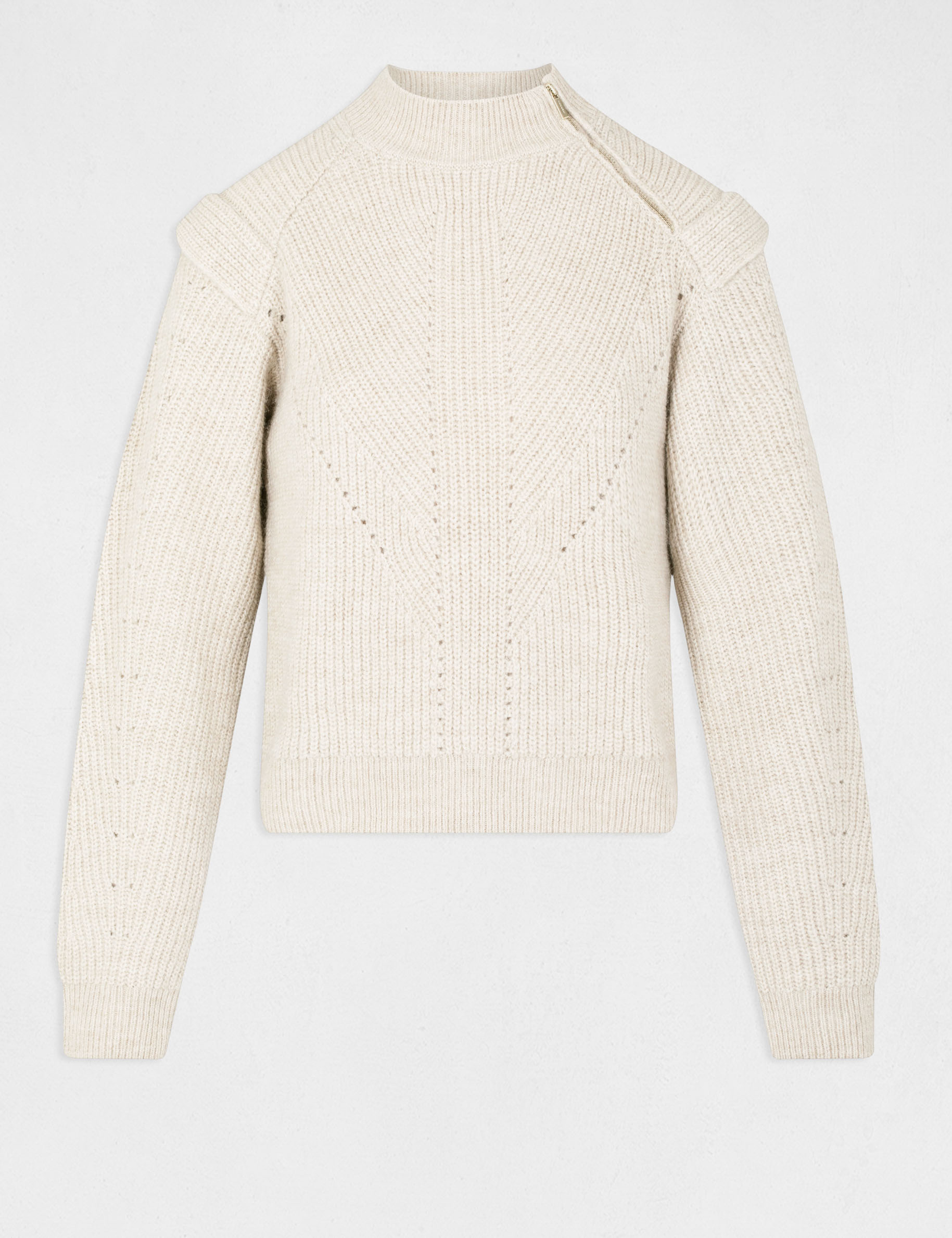 Pull manches longues à col montant beige femme Pull manches longues à col montant beige femme